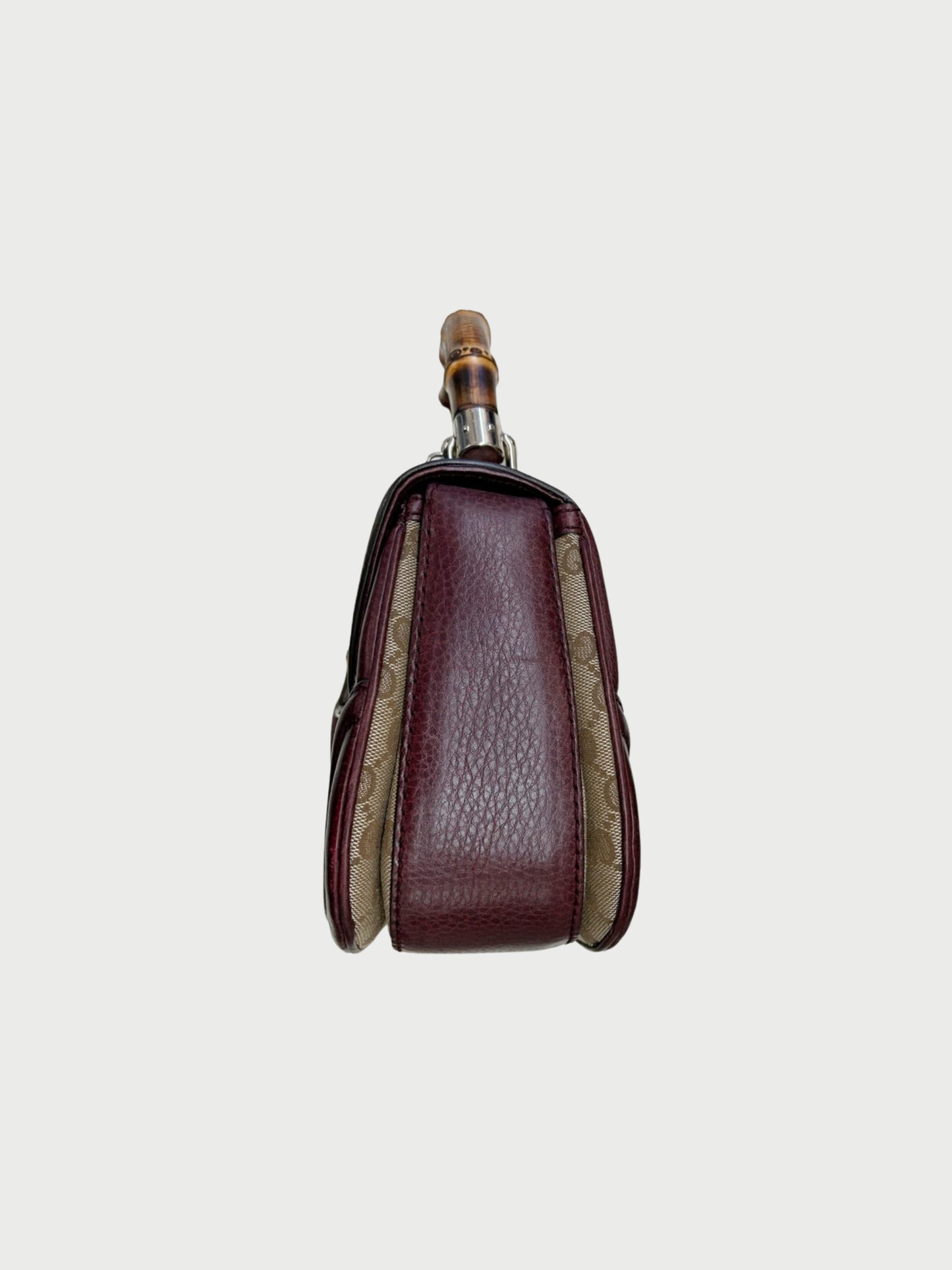 Gucci 1990s Brown Monogram Canvas Bamboo 1947 Medium Bag