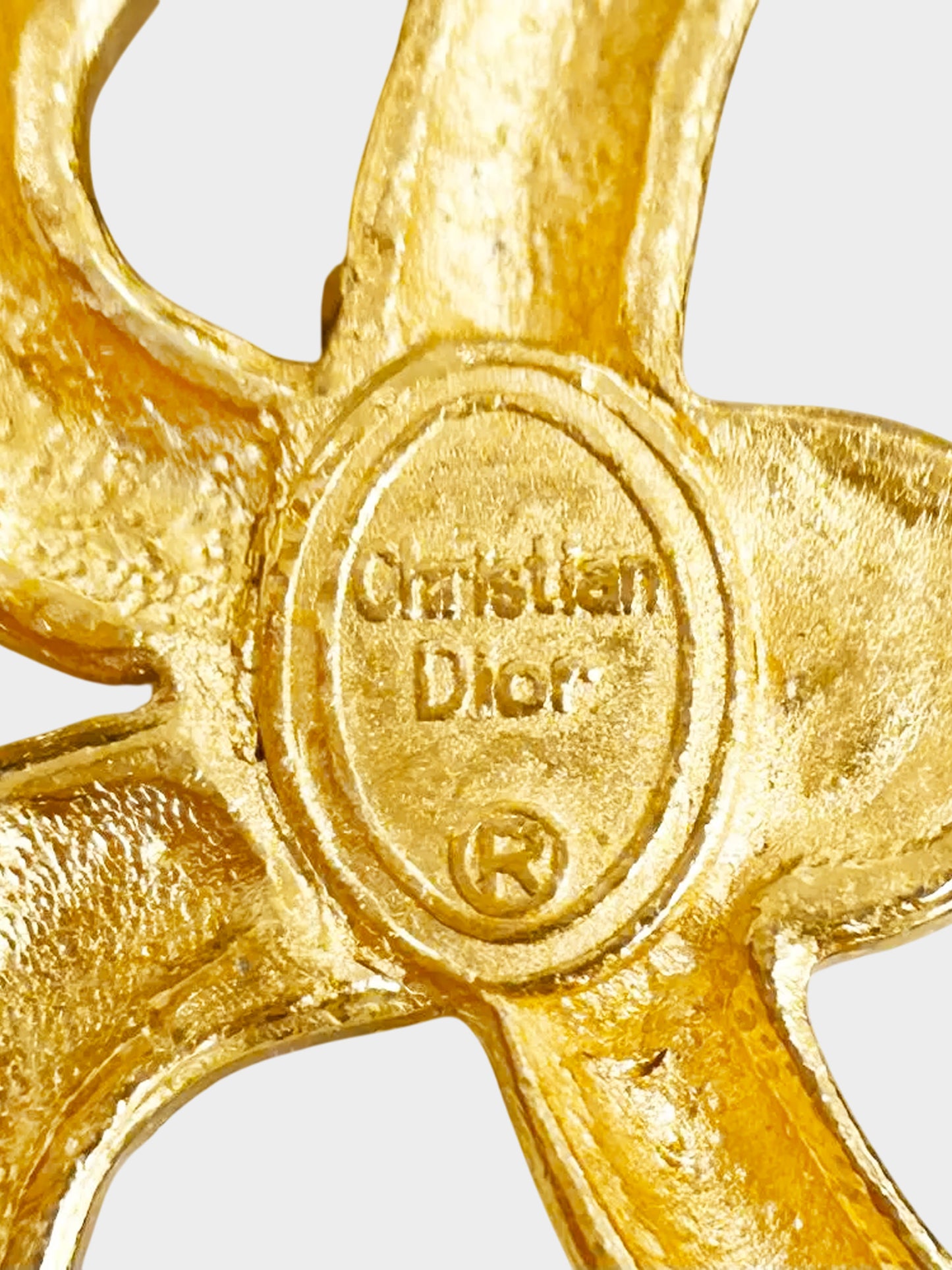 Christian Dior 1980s Gold Rope Effect Brooch with Clear Crystal