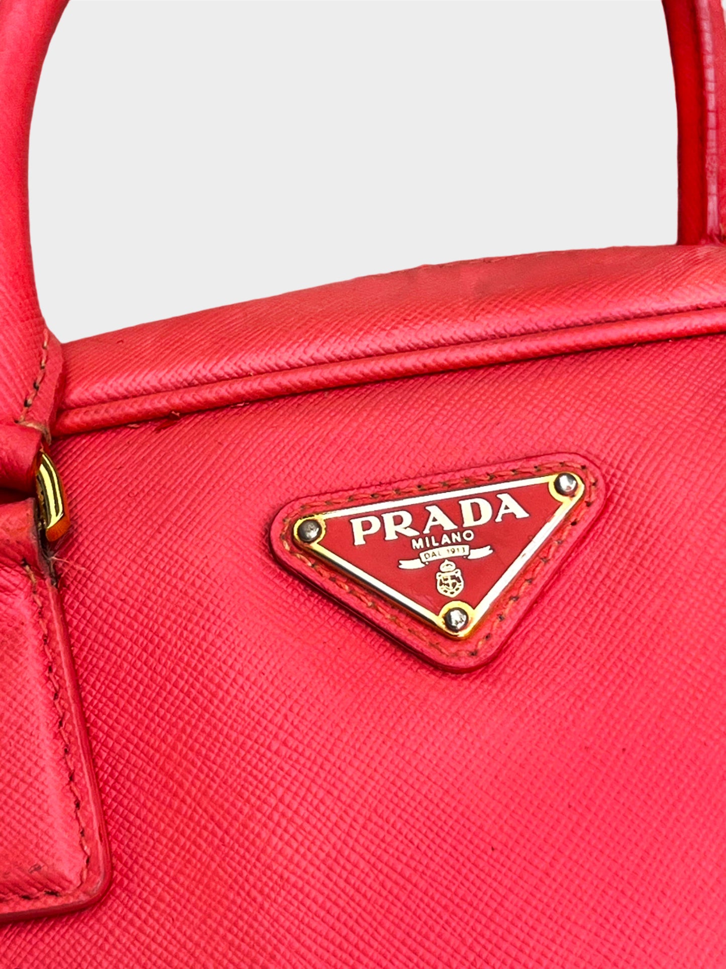 Prada 2010s Pink Saffiano Leather Bauletto Bag