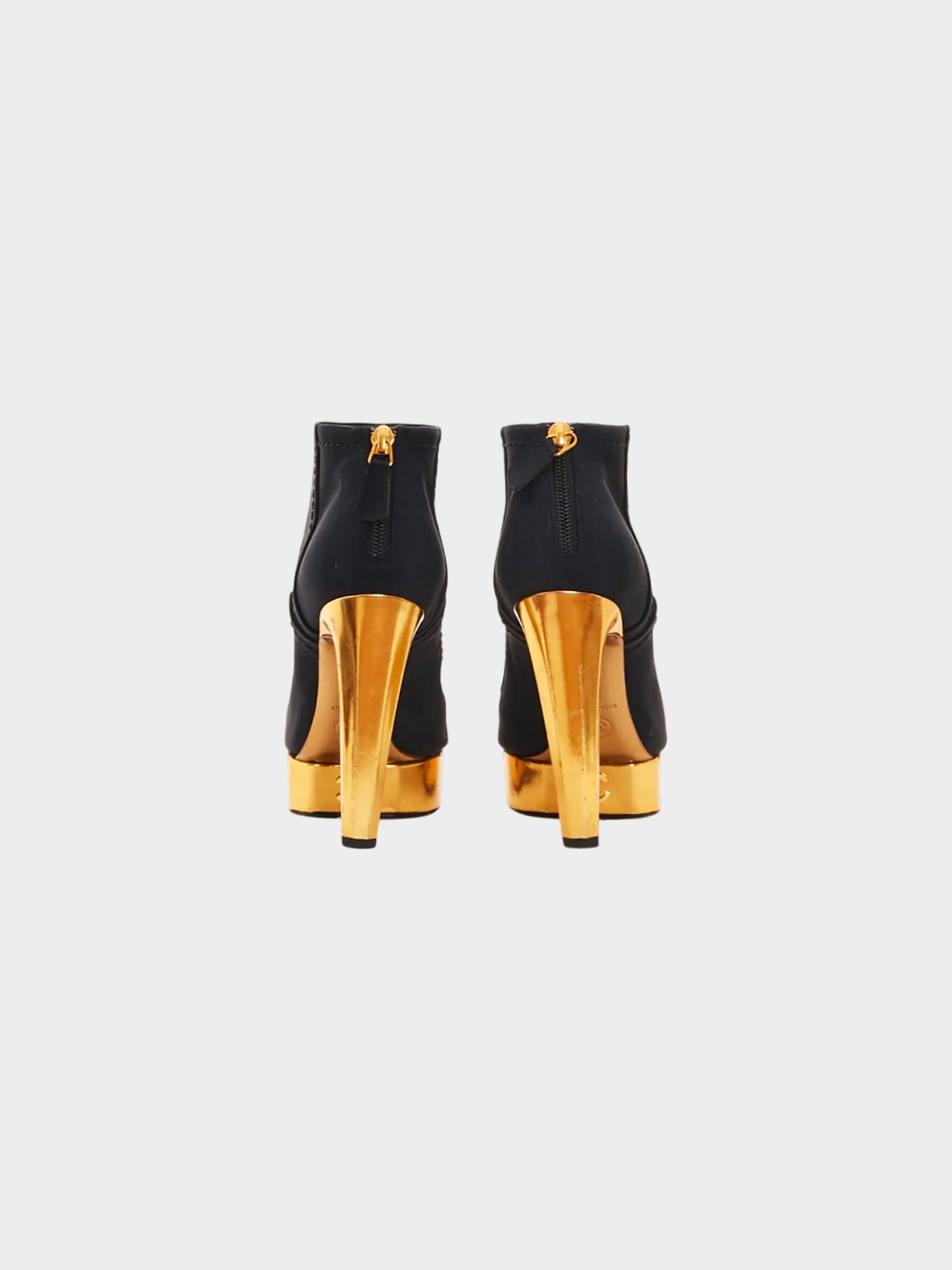 Chanel by Karl Lagerfeld FW 2013 Black and Gold Ankle Platform Heeled Boots