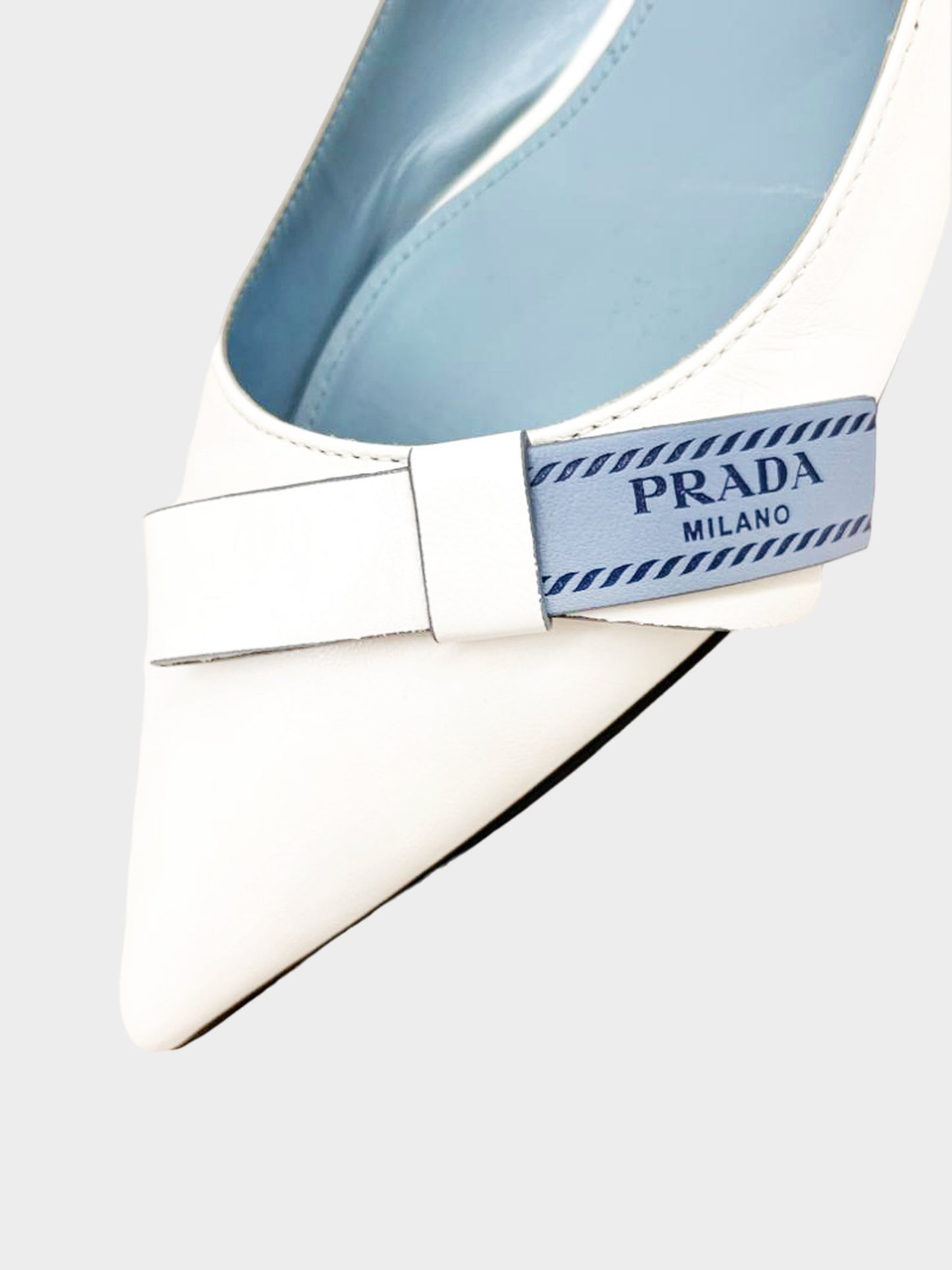 Prada 2017 White Bow Pointed Toe Flats