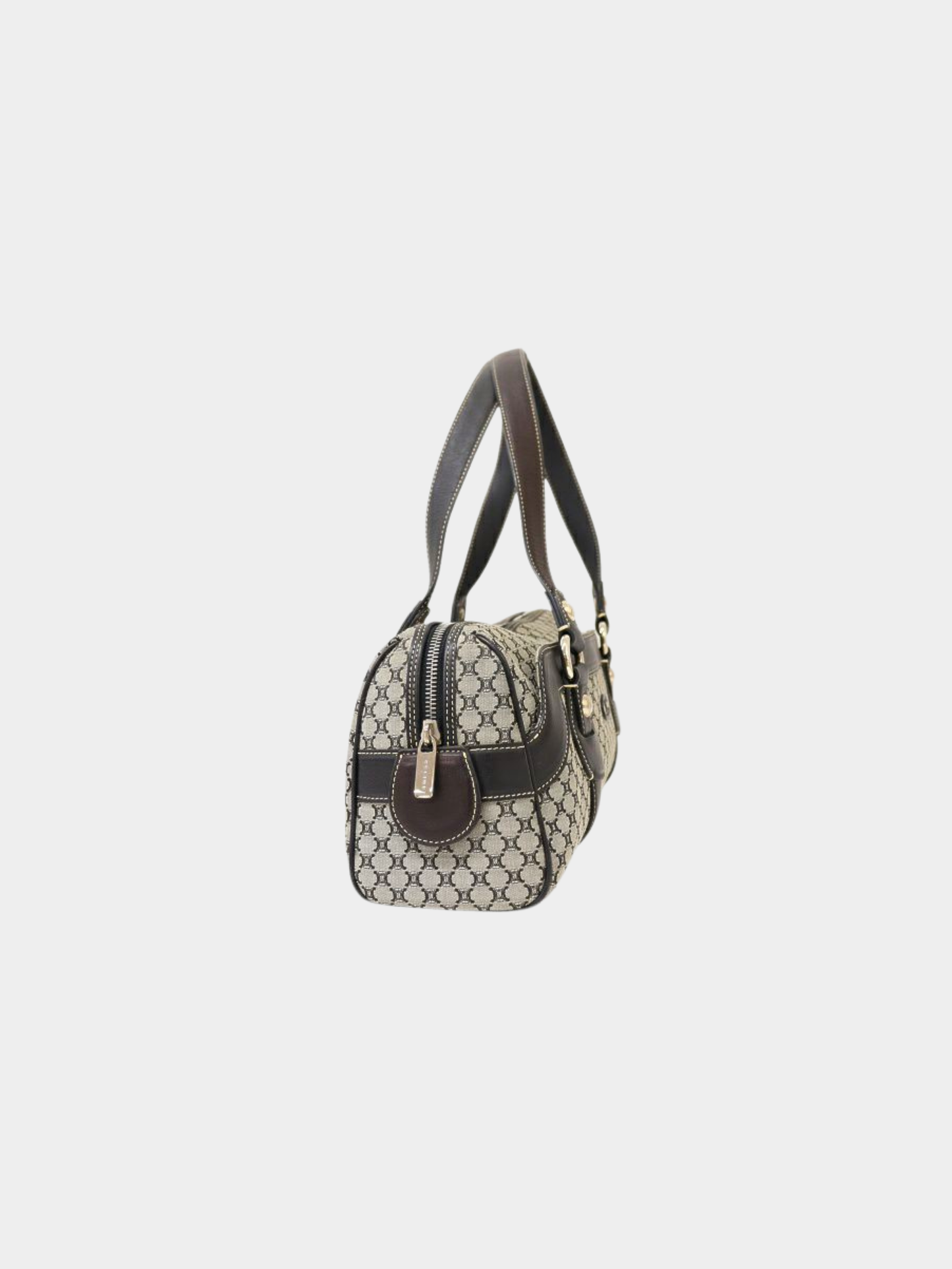 Celine 1990s Black Green Macadam Canvas Shoulder Bag