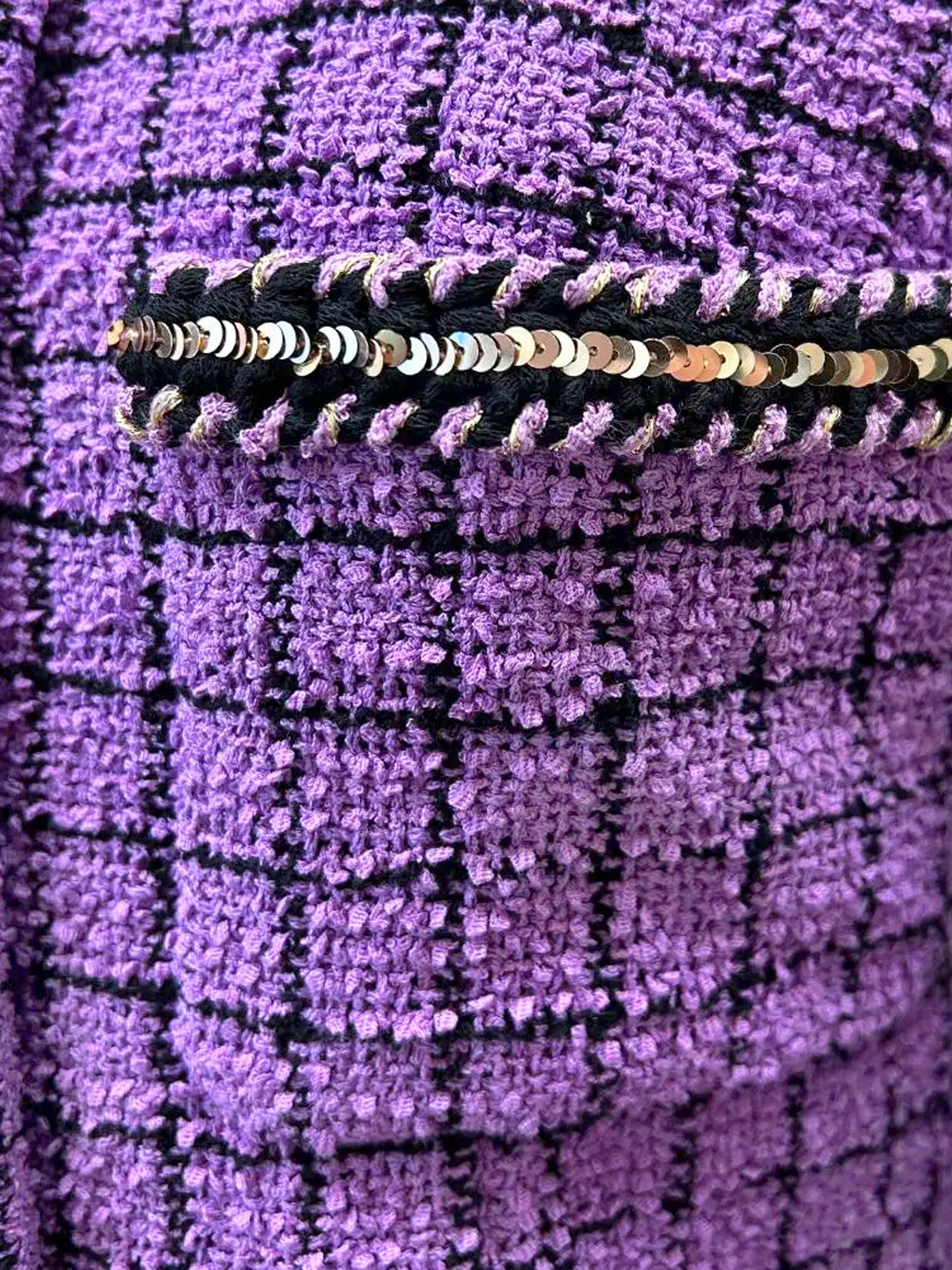 Chanel SS 2022 Purple Cotton Tweed Skirt and Jacket Suit
