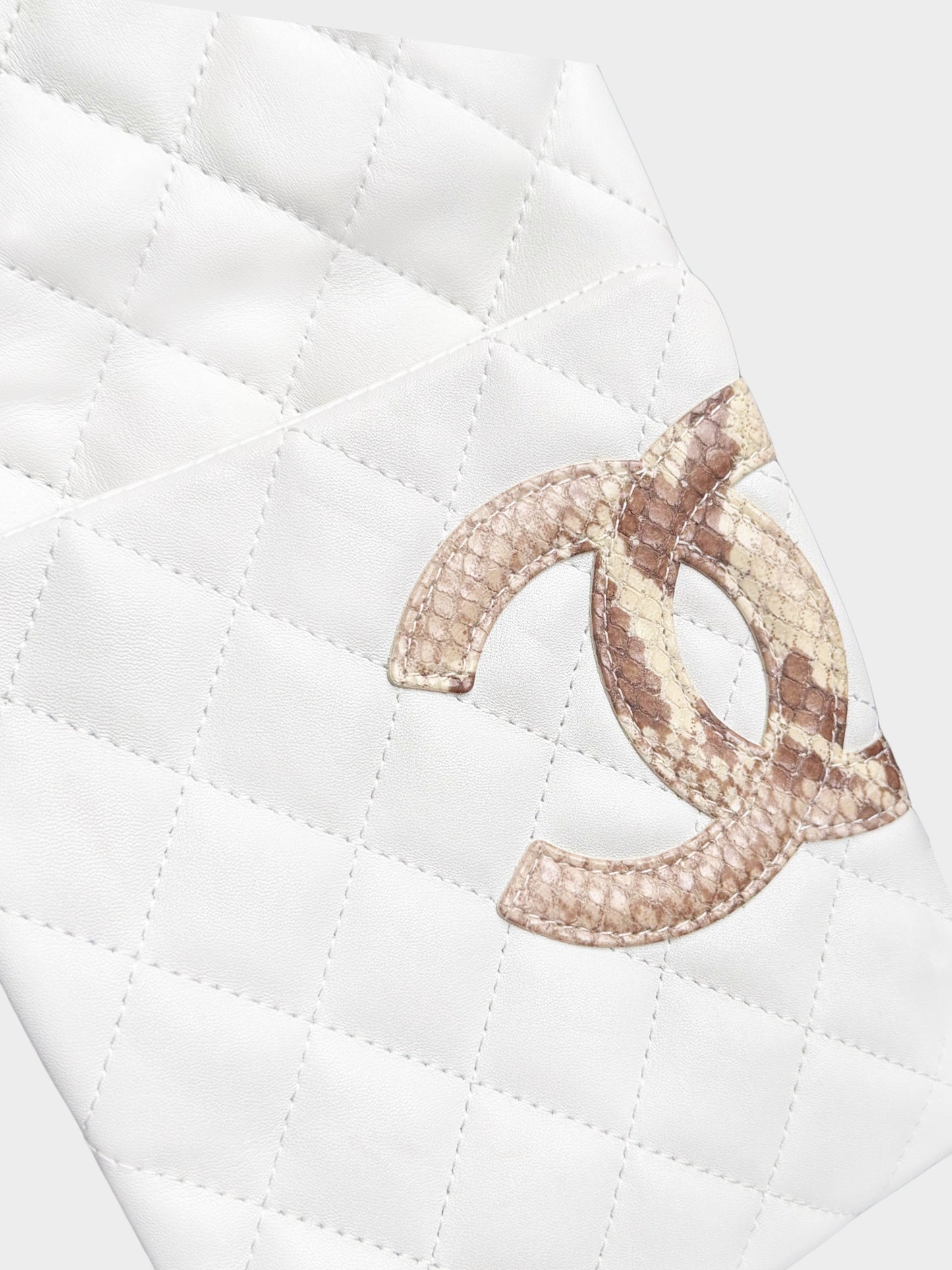 Chanel 2004-2005 White Lambskin Cambon Line Mini Crossbody Bag with Python Trim
