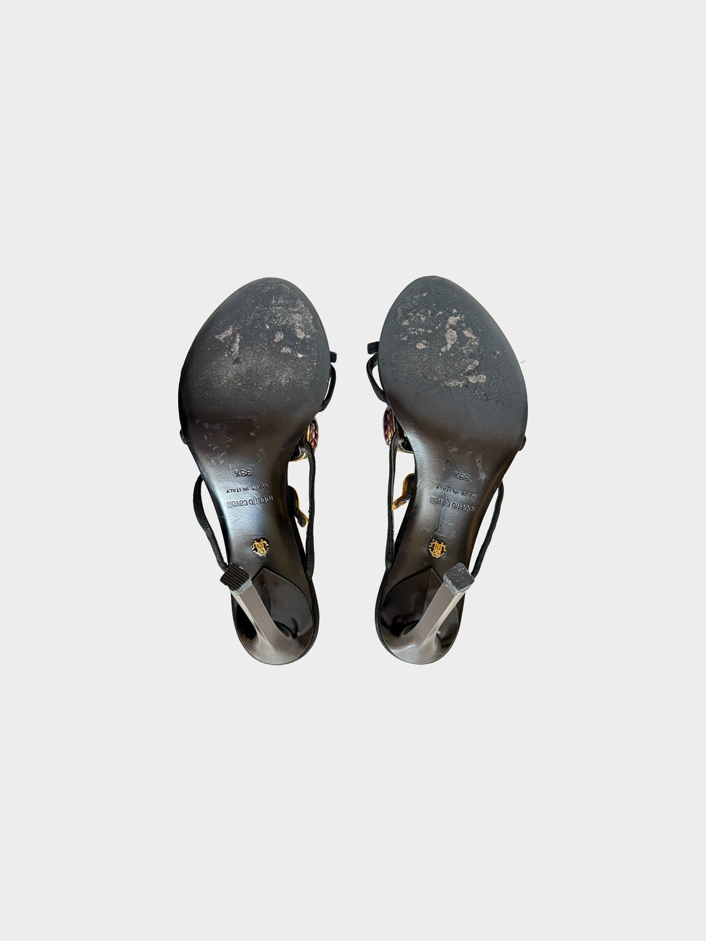 Roberto Cavalli Late 2010s Black and Purple Snake Heels