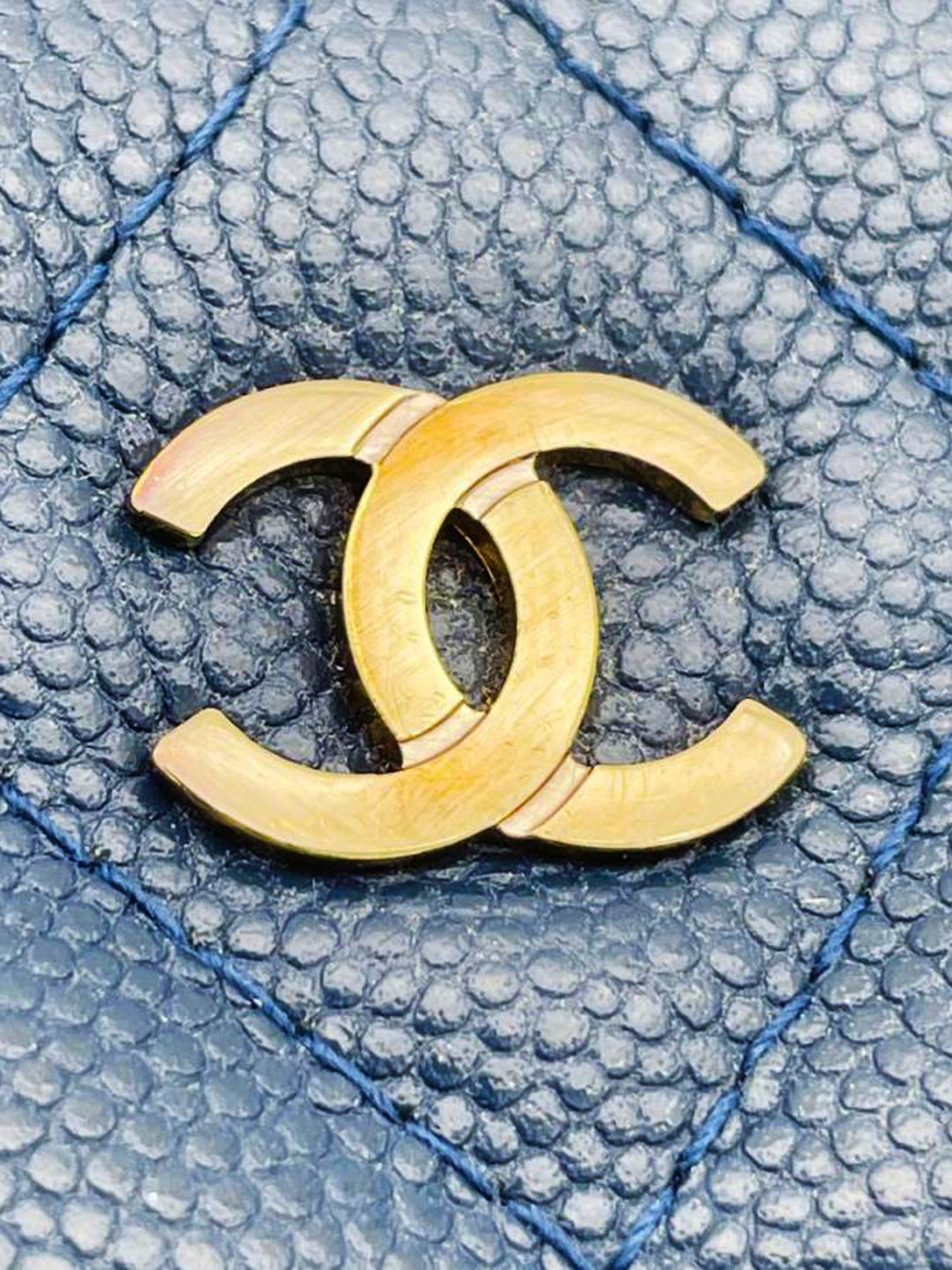 Chanel 2016 Blue Caviar Double Zip Wallet on a Chain