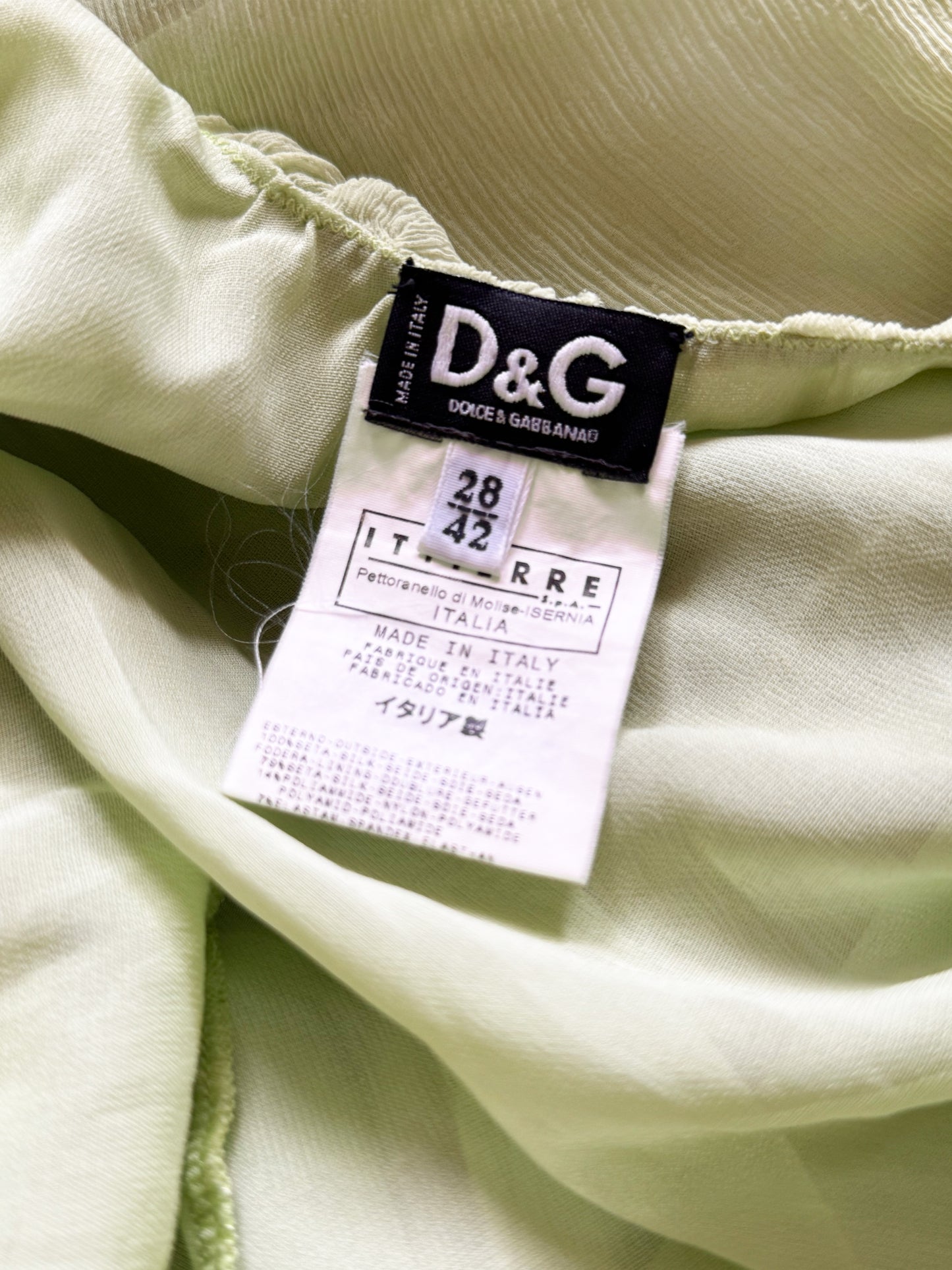 Dolce and Gabbana 2000s Green Silk Chiffon Ruffled Dress