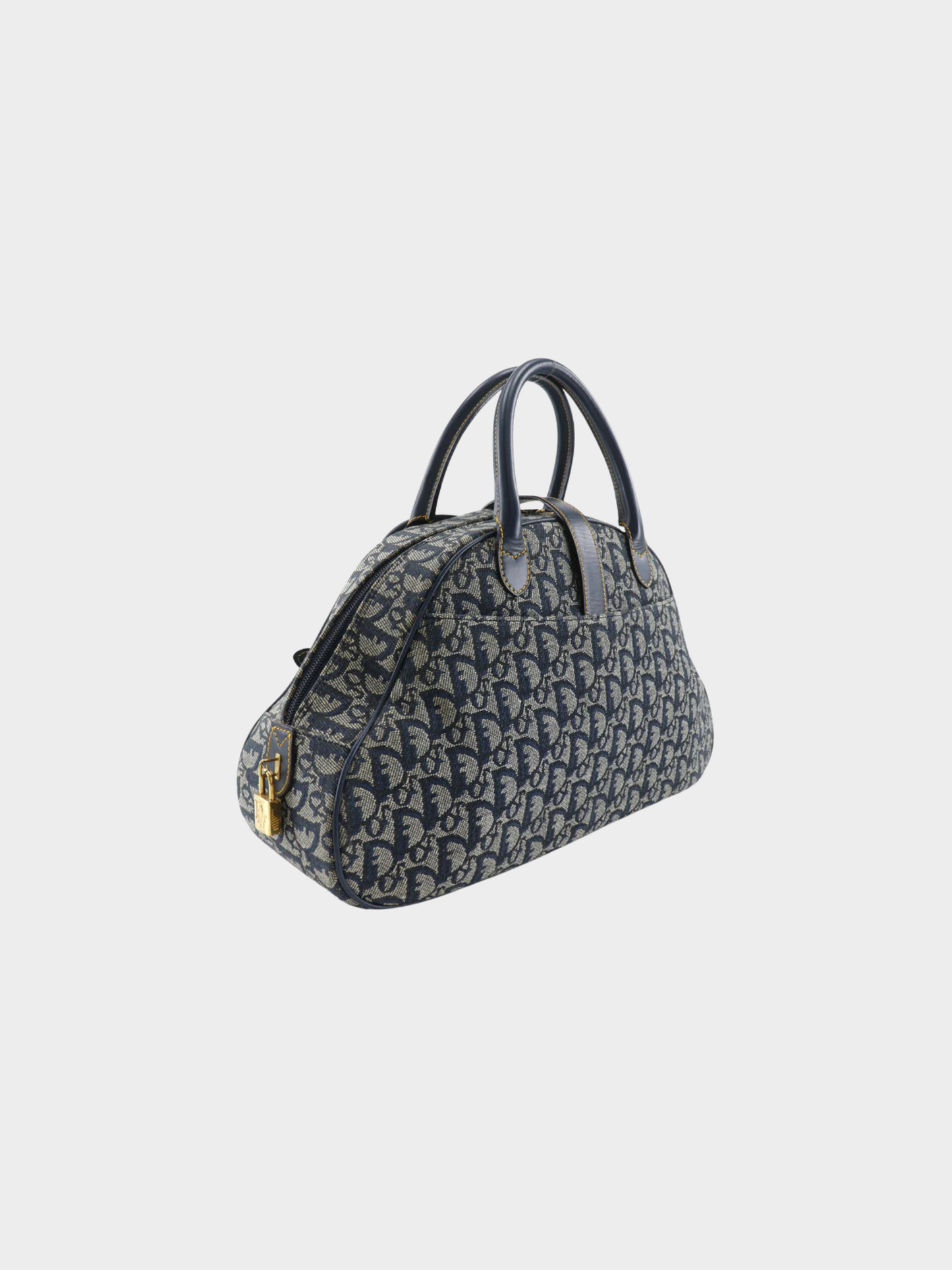 Christian Dior 2000s Navy Trotter Canvas Double Saddle Handbag