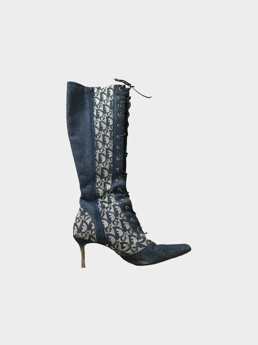 Christian Dior 2002 Monogram Denim Boots