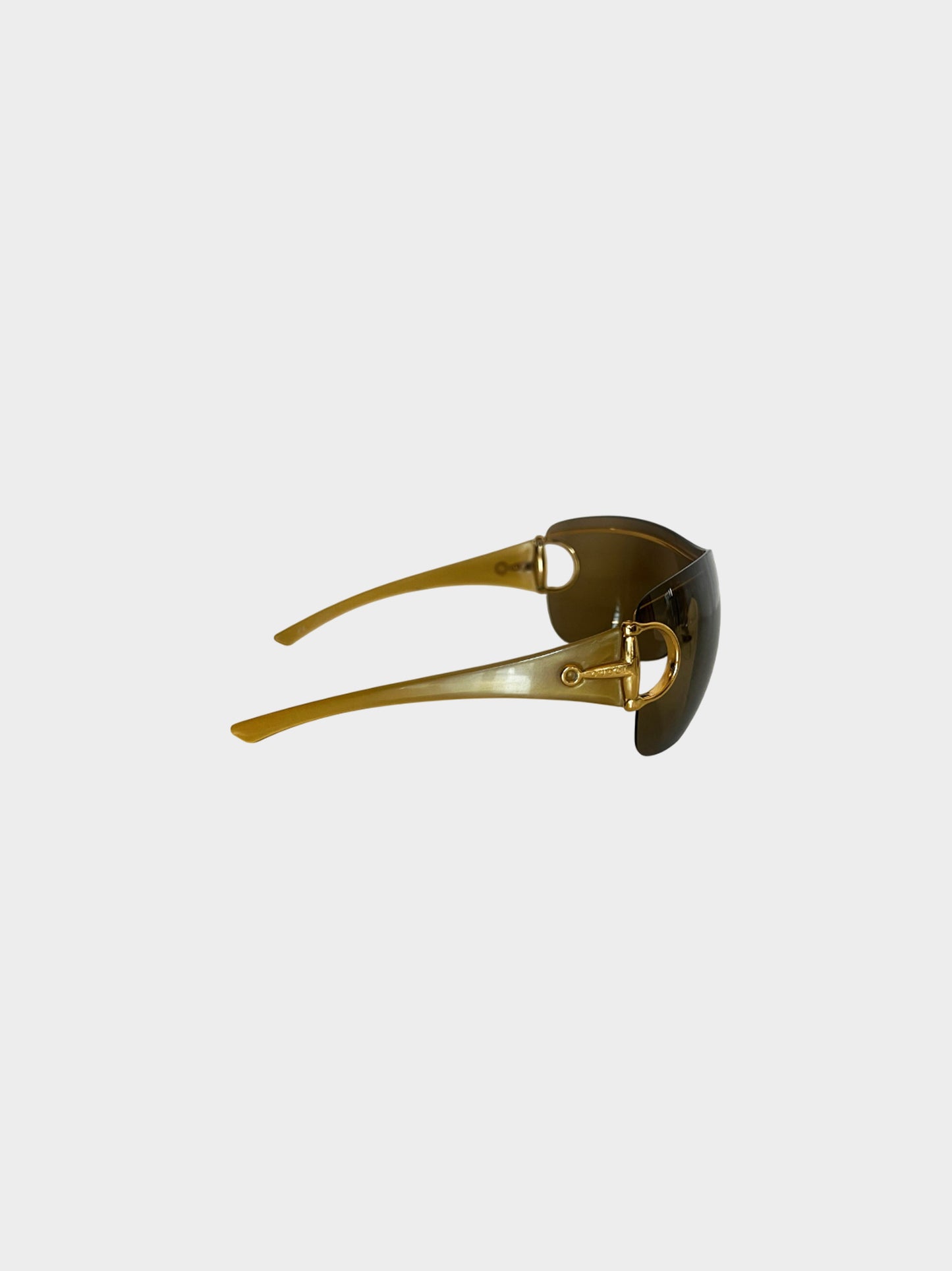 Gucci 2000s Khaki GG Horsebit Shield Sunglasses