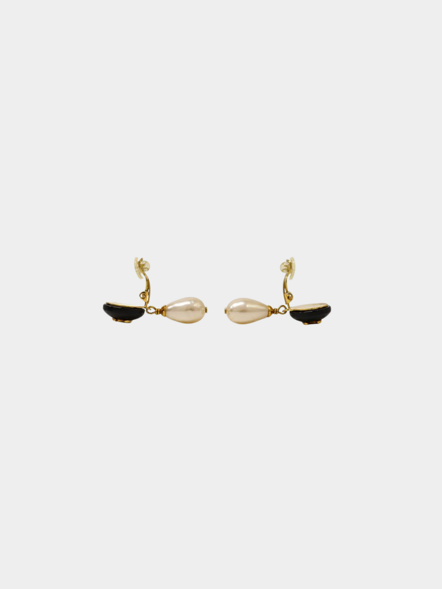 Chanel 1990s Gold Black COCO Pearl Swing Earrings