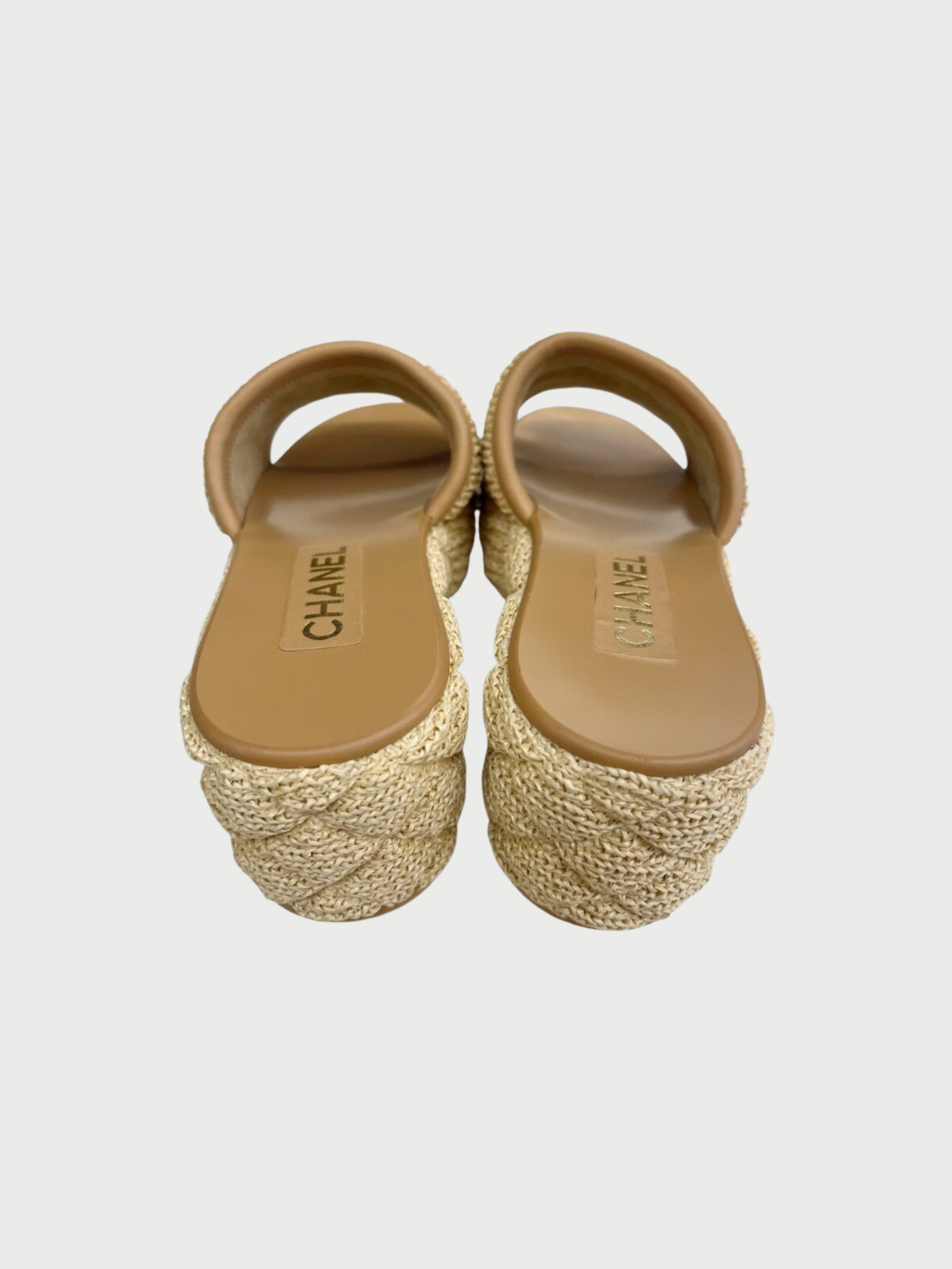 Chanel 2010s Cream Raffia CC Platform Mule Sandals