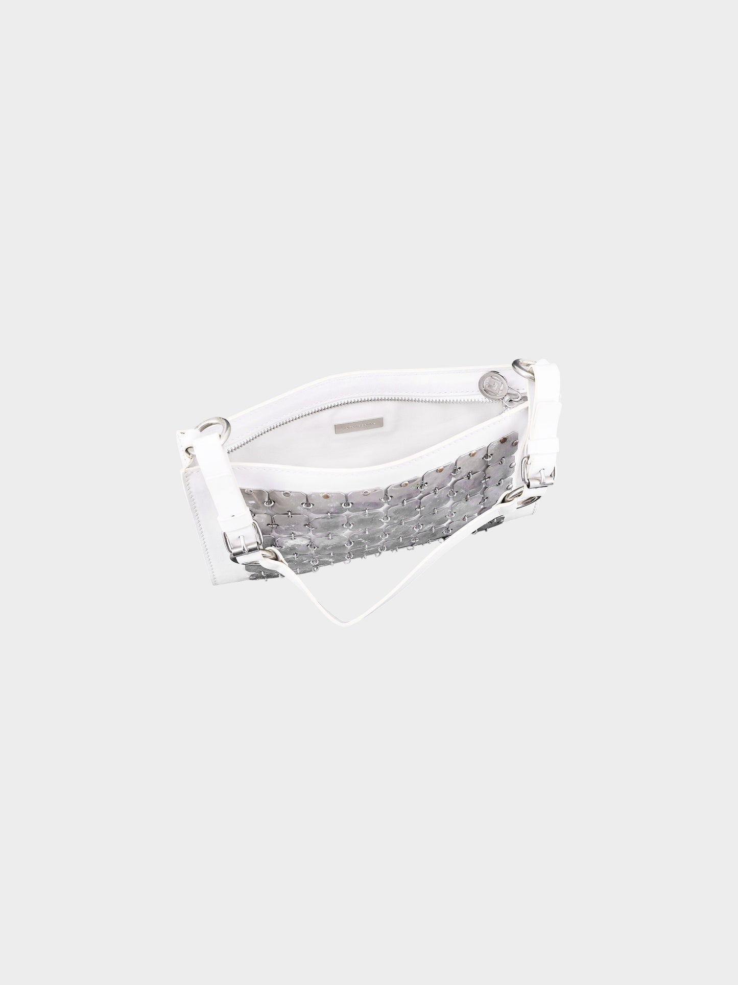 Paco Rabanne 2000s White Leather and Silver Chainmail Bag