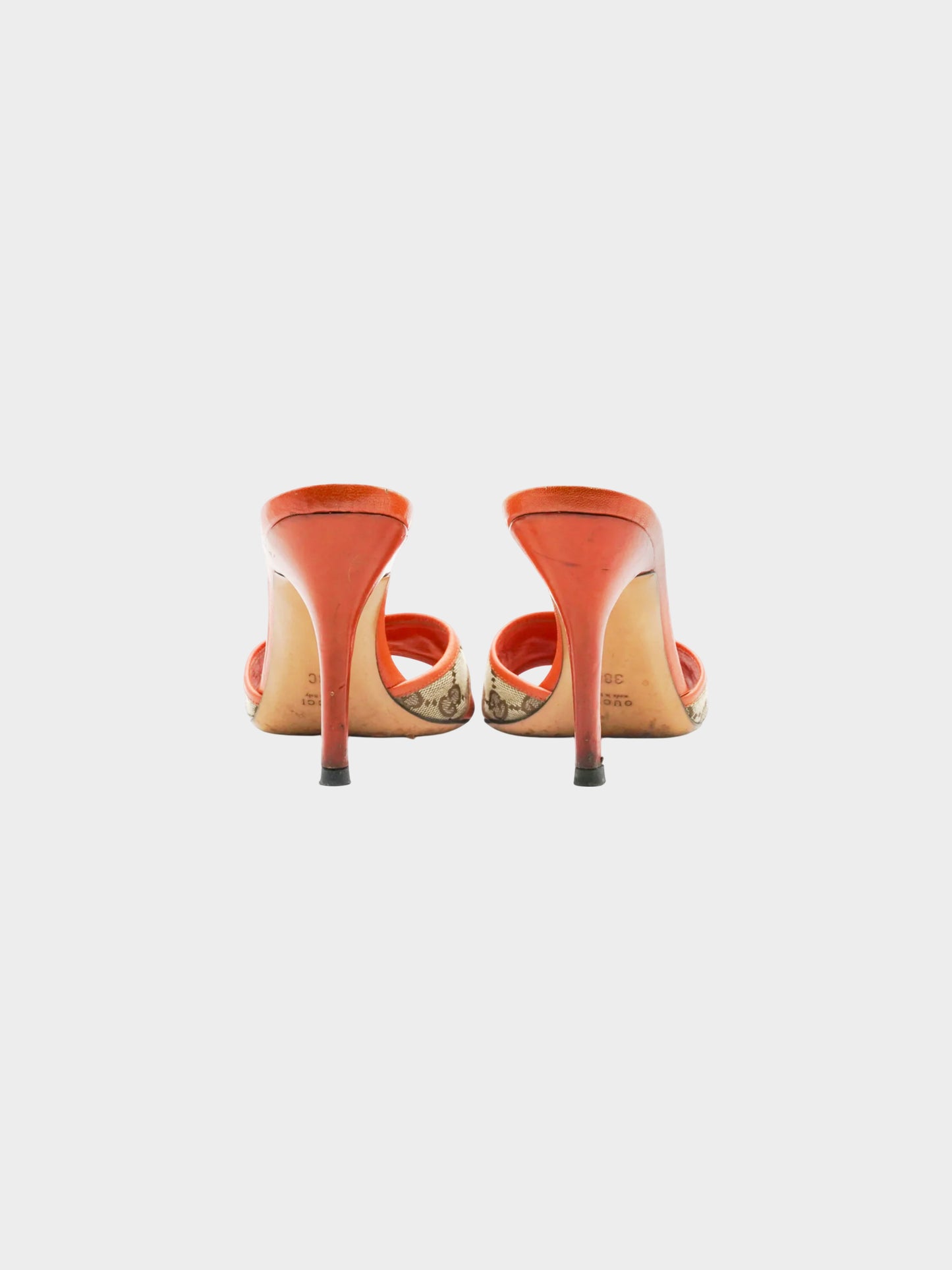 Gucci SS 2000 Orange GG Supreme Canvas and Leather Heels with Horsebit Accent