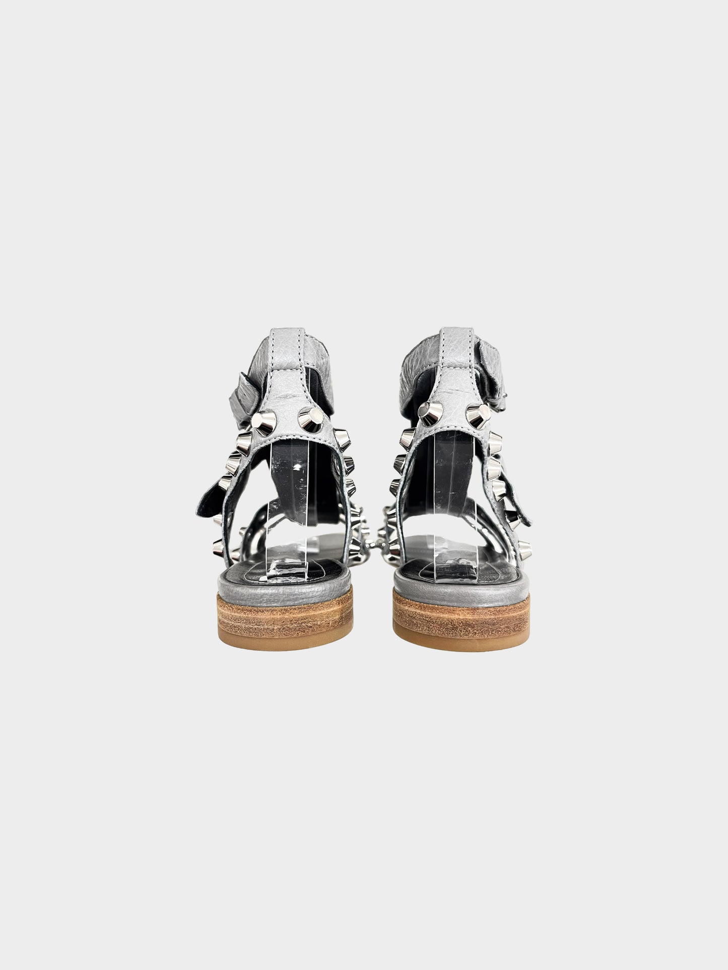 Balenciaga 2010s Grey Leather Studded Gladiator Flat Sandals