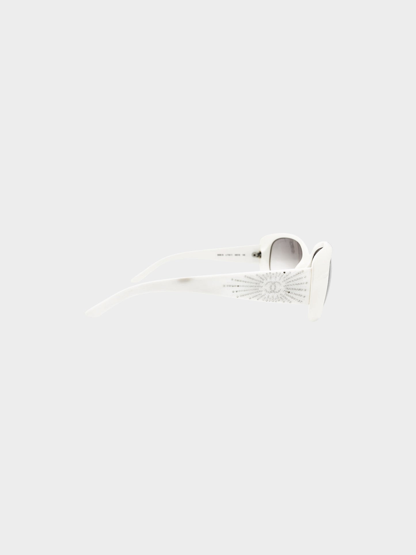 Chanel 2000s White CC Rhinestone Embellished Sunglasses