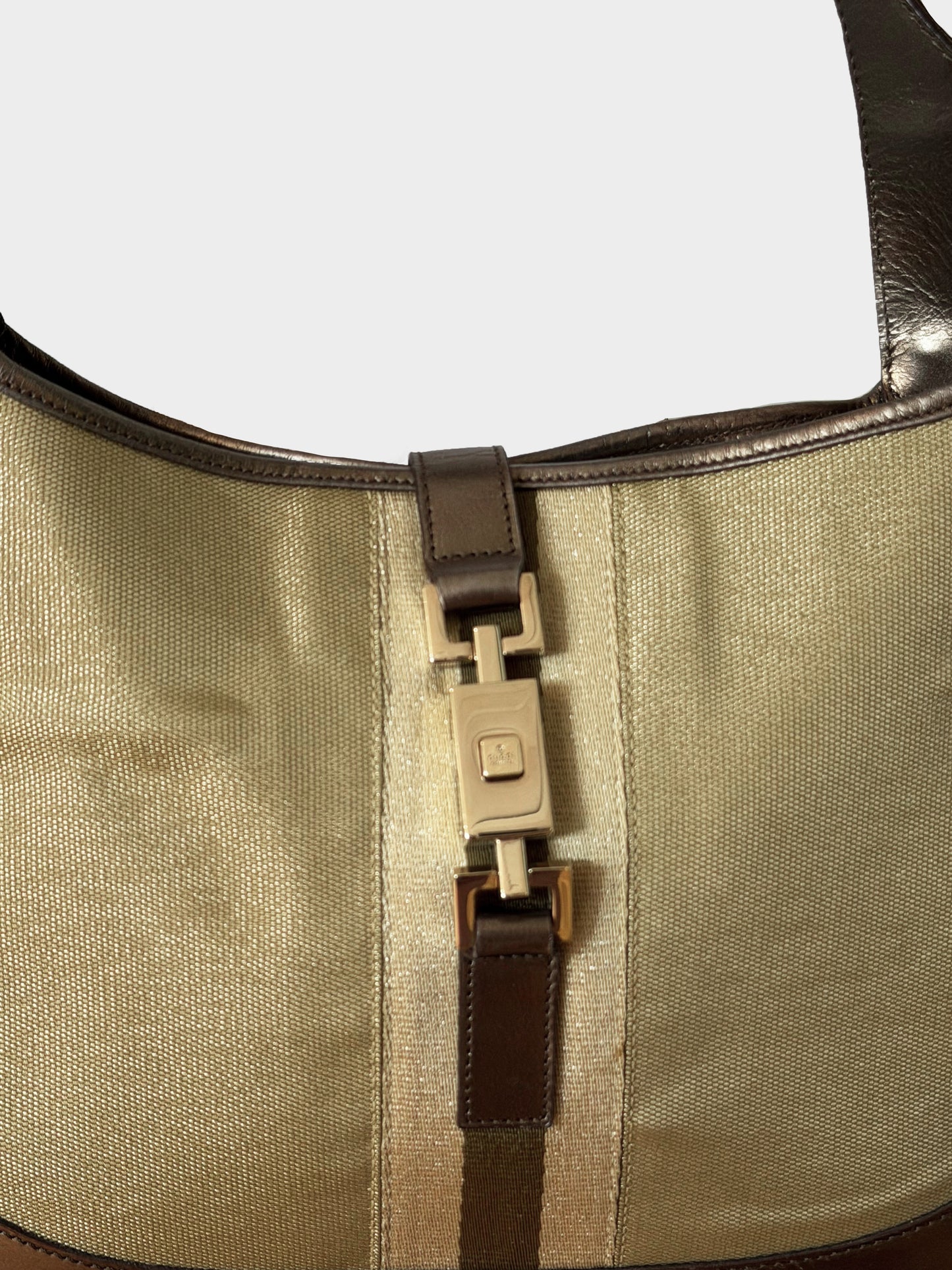 Gucci 2000s Khaki Brown Canvas and Leather Jackie Shoulder Bag