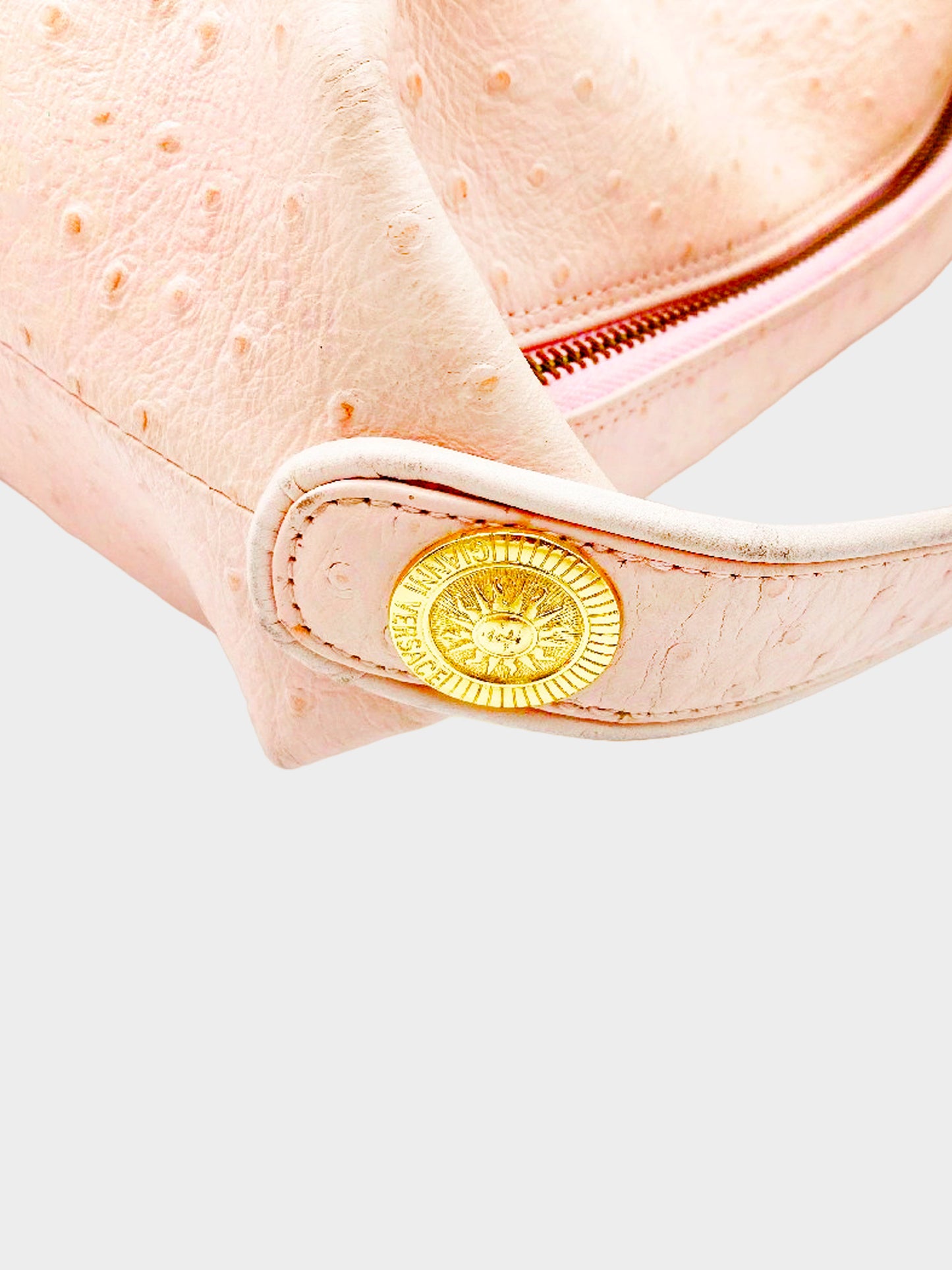Versace 1990s Pink Vanity Ostrich Handbag