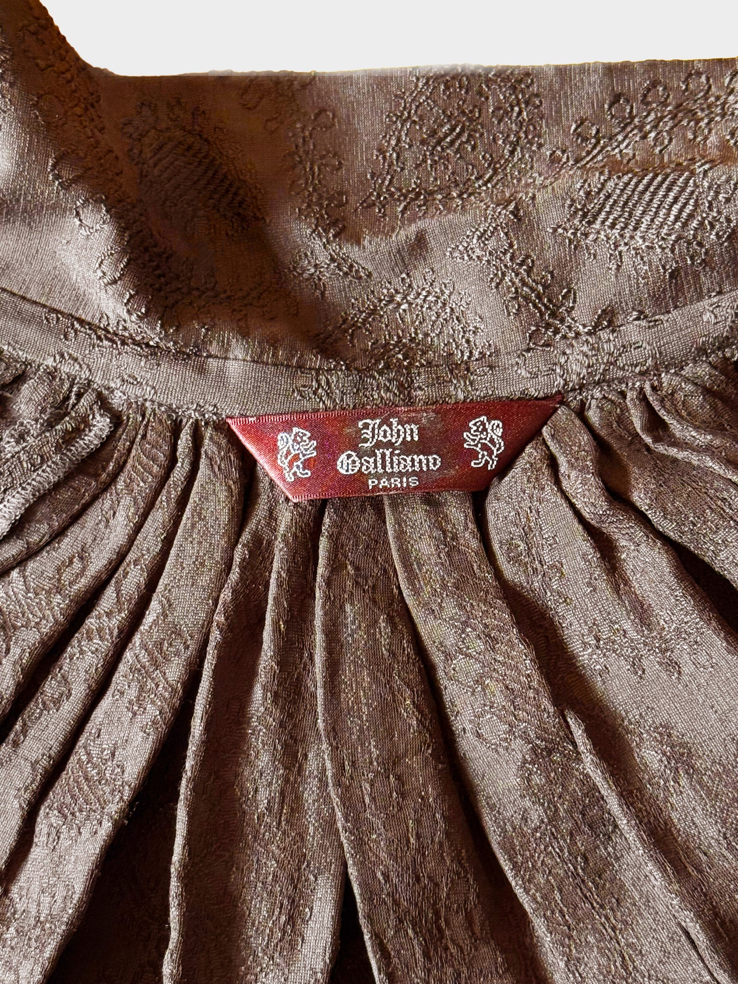 John Galliano 1995 Brown Viscose Indian-inspired Boteh Embroidered Blouse