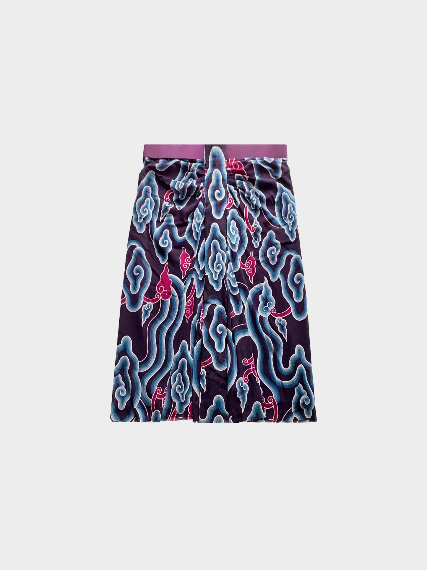 Vivienne Tam 2000s Purple Abstract Dragons Clouds Print Mesh Top and Skirt Set