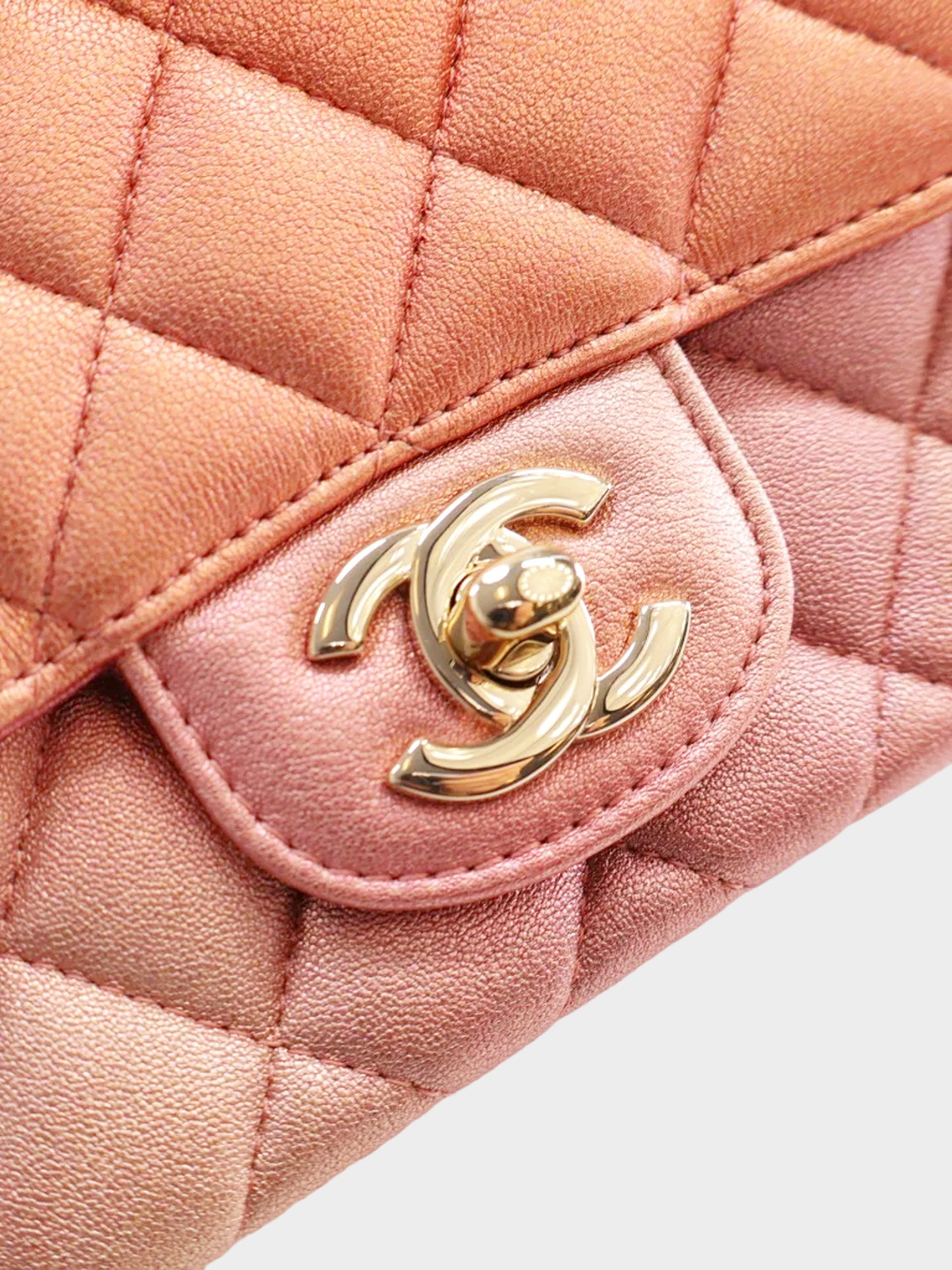 Chanel 2021 Pink Ombre Iridescent Lambskin Square Mini Flap Bag
