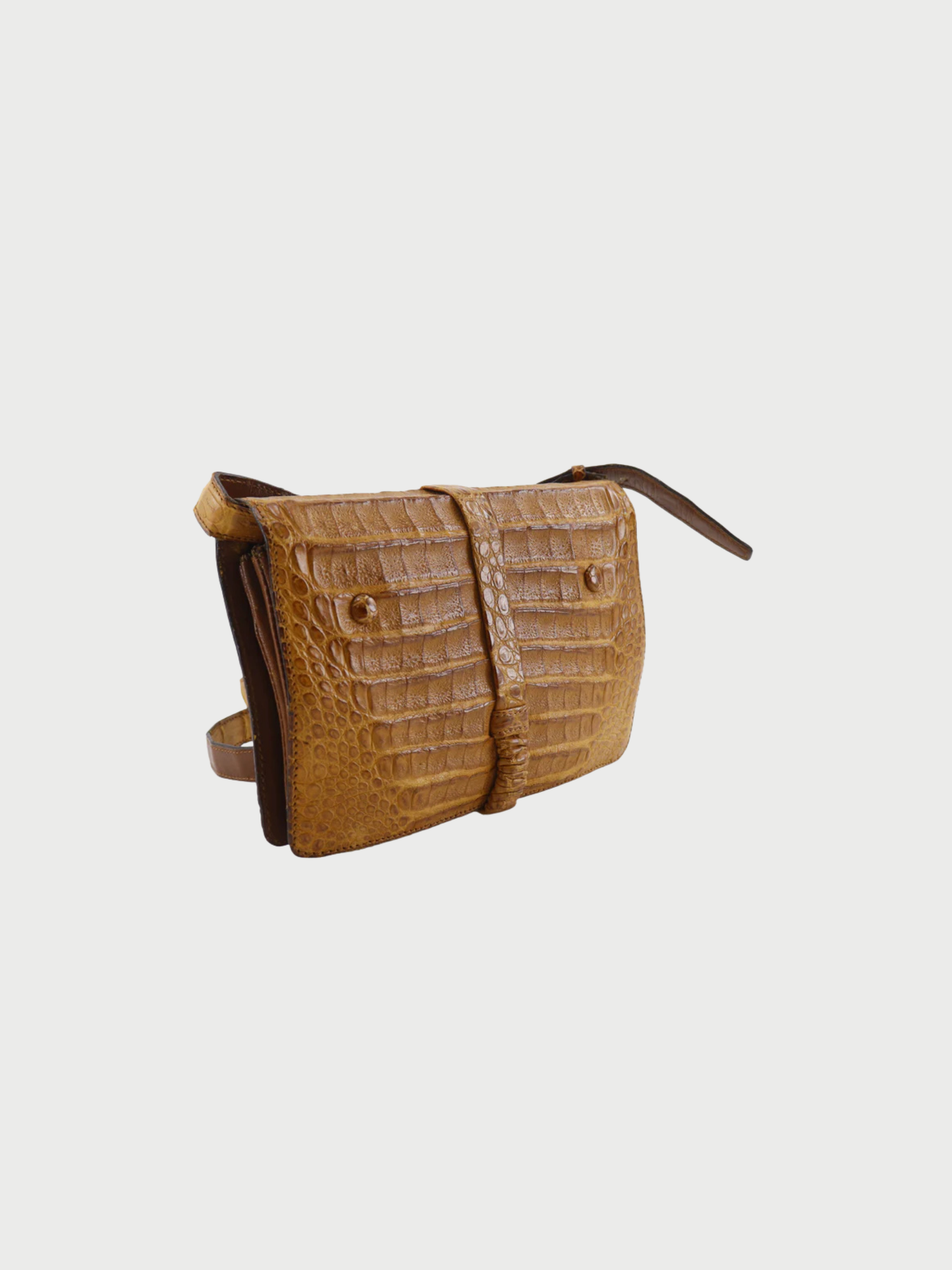 Celine 1990s Brown Crocodile Embossed Leather Horse Bag 2-Way Shoulder Bag