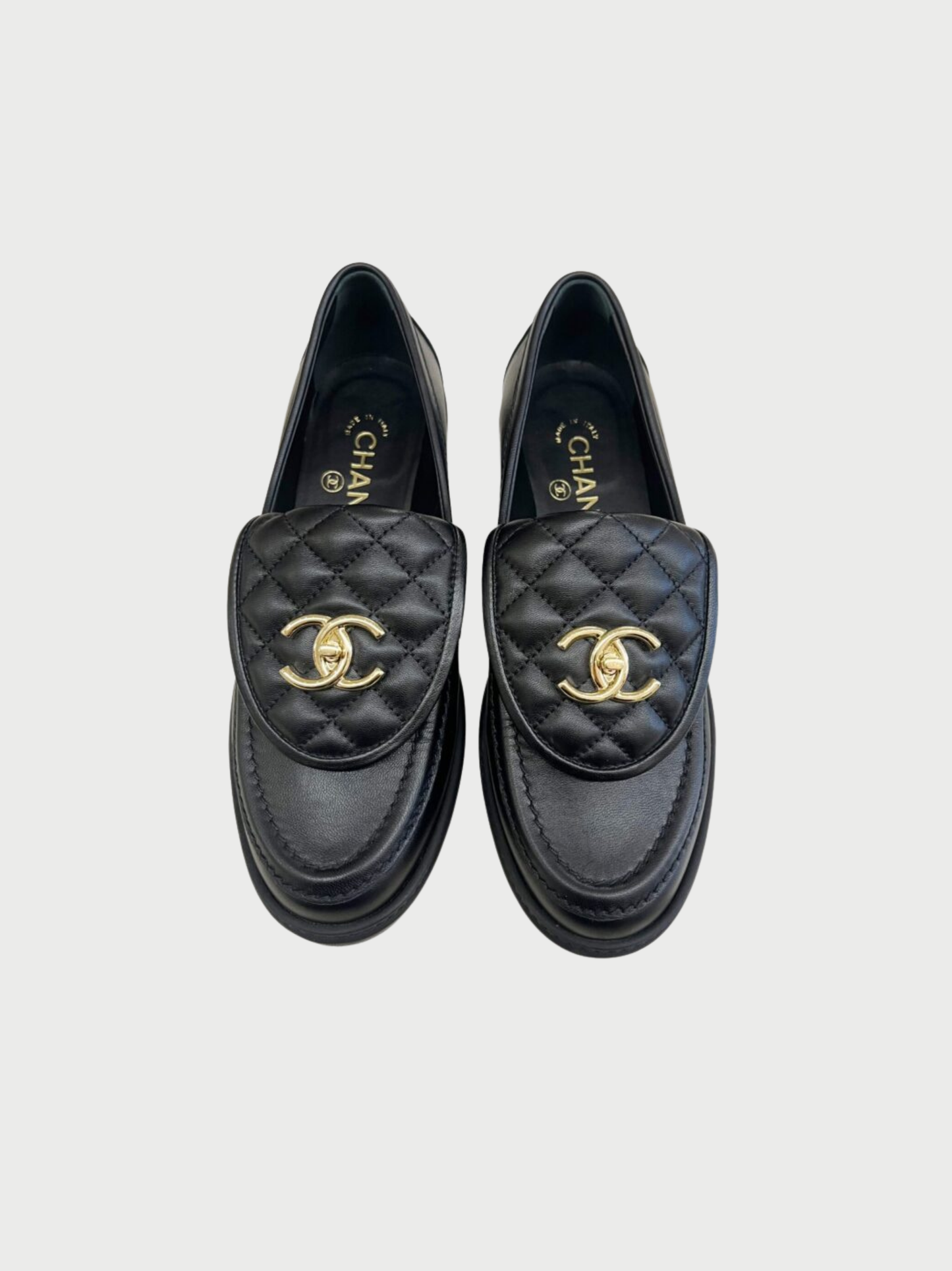 Chanel FW 2020-2021 Black Quilted Leather Turn Lock Loafers