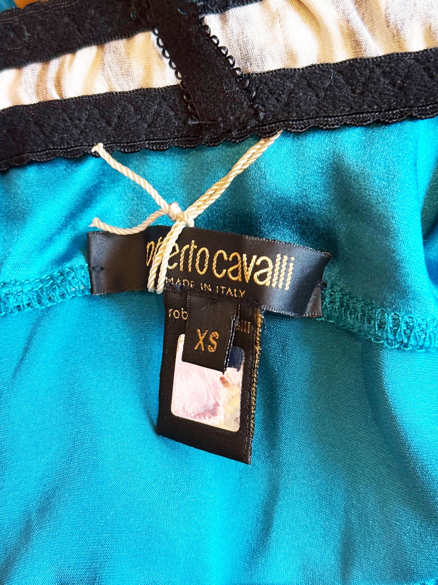 Roberto Cavalli 2000s Blue Silk Satin Ruffled-detail Bustier Top