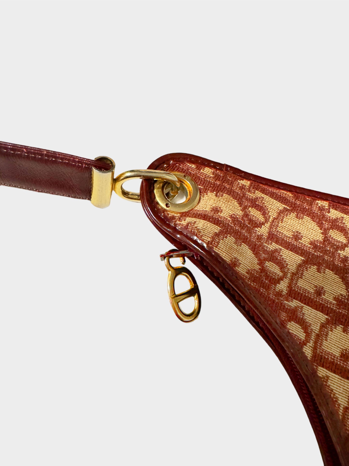 Christian Dior 1970s Rare Red Trotter Canvas Half Moon Shoulder Bag