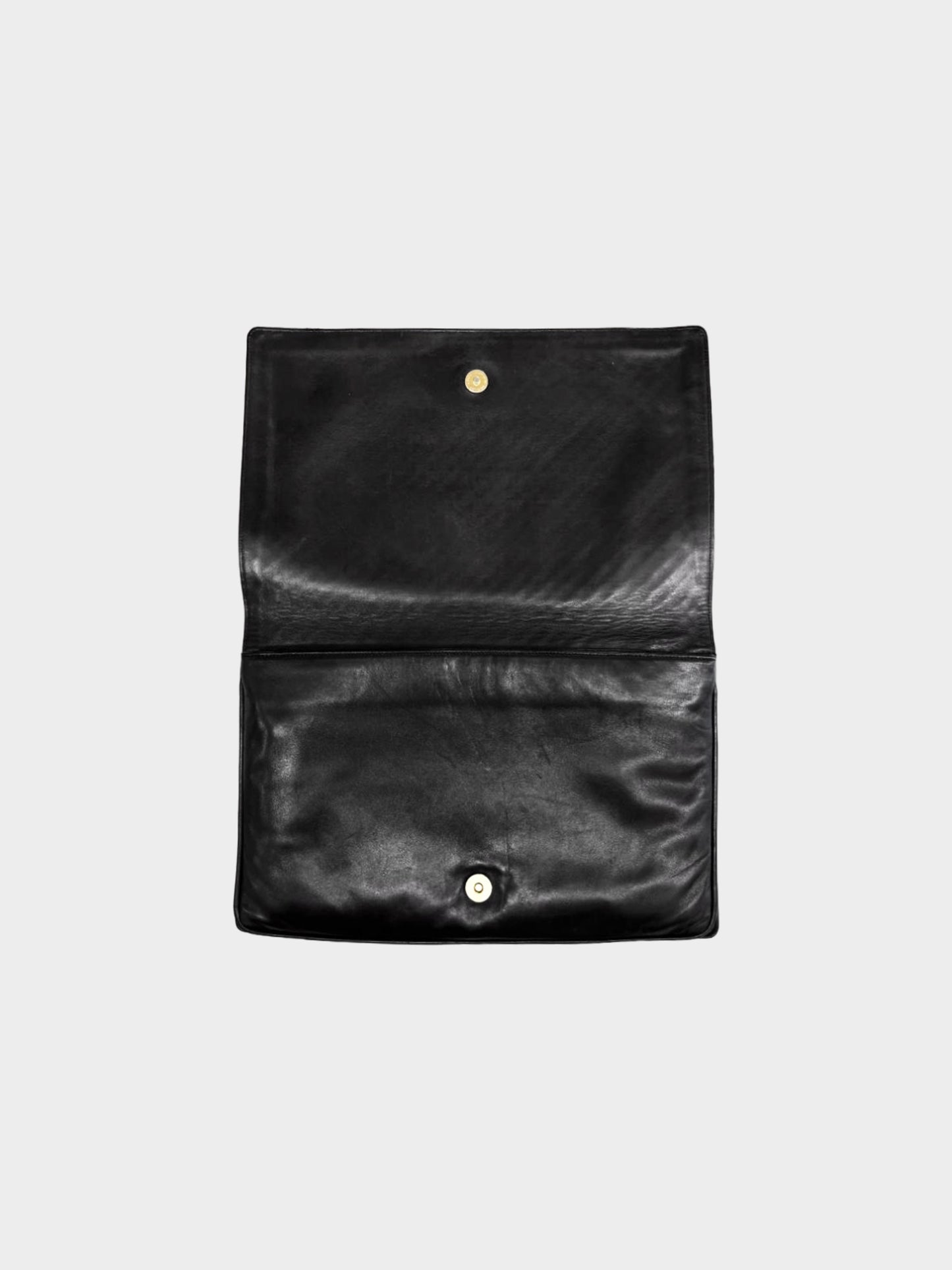 Bottega Veneta 1980s Black Intrecciato Leather Oversized Clutch Bag