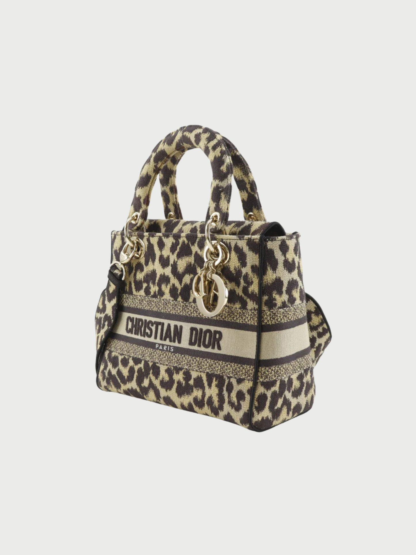 Christian Dior 2020s Brown Leopard Canvas Lady D-Light Medium Handbag