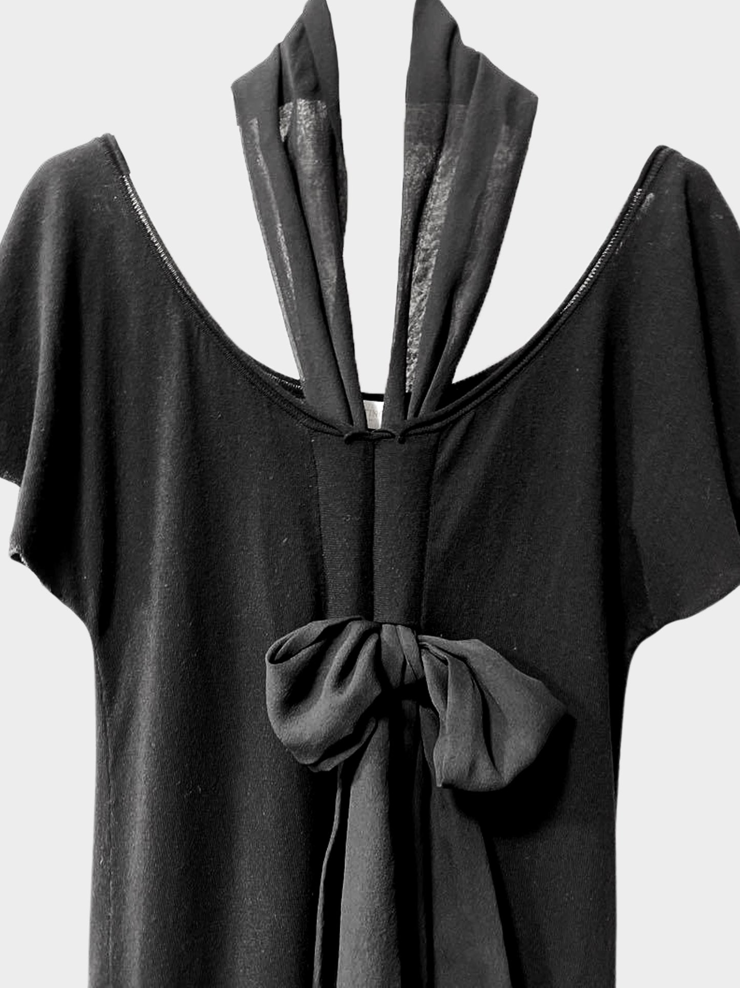 Valentino 1990s Black Viscose and Chiffon Tie Scarf Short-Sleeved Top
