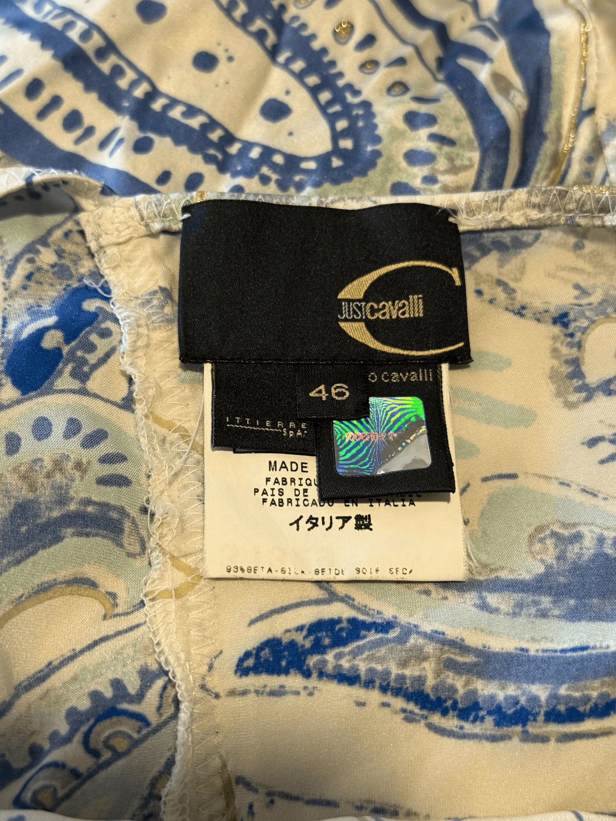 Roberto Cavalli Just Cavalli SS 2004 White Blue Silk Paisley Slip Dress
