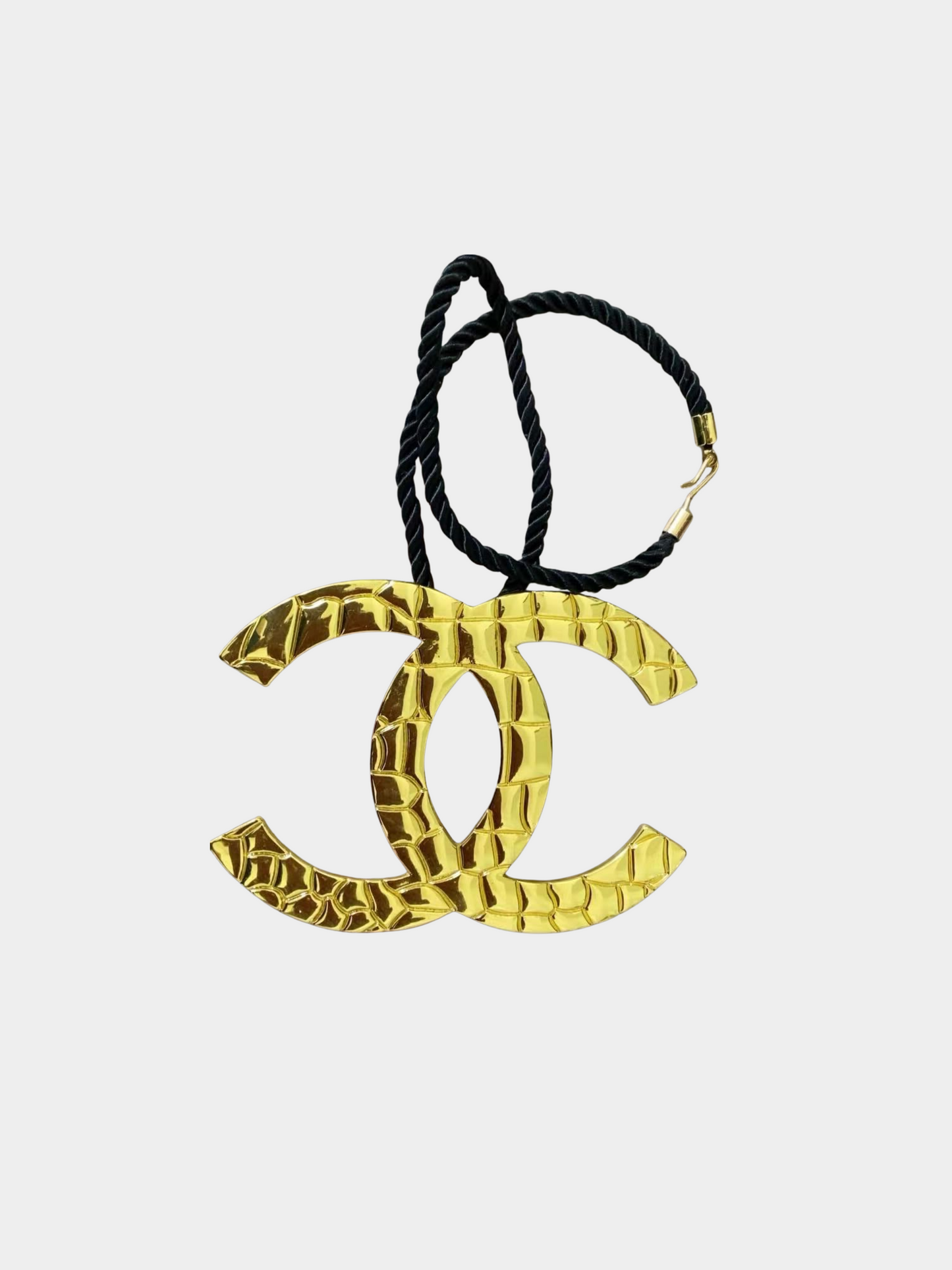 Chanel 2008 Oversized Croc-Embossed CC Gold-Tone Pendant Necklace