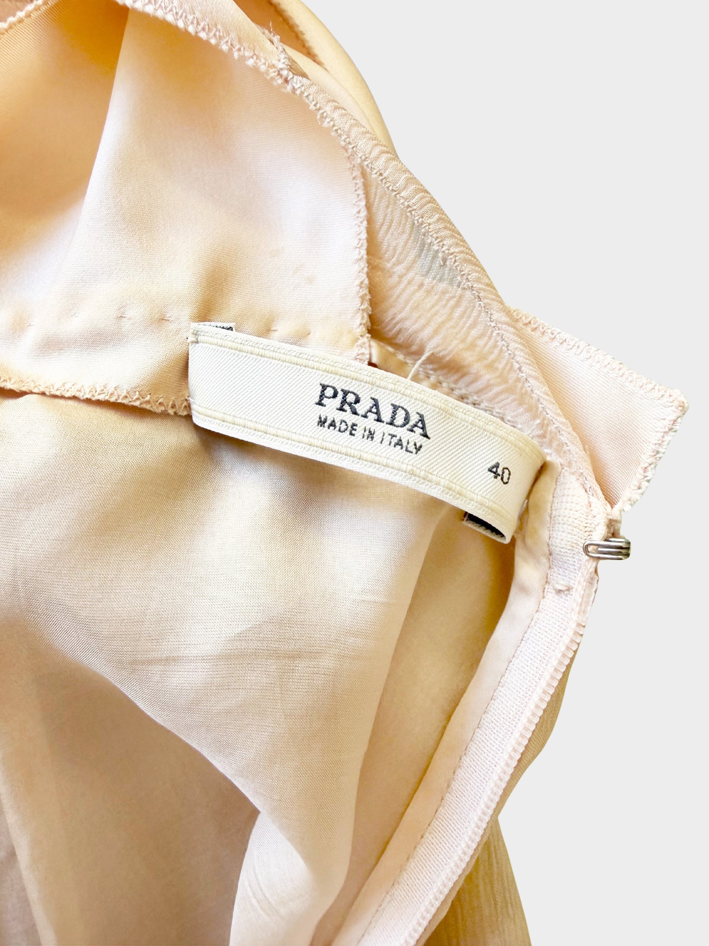 Prada 2000s Rare Beige Silk Satin Tiered Ruffle Mini Dress