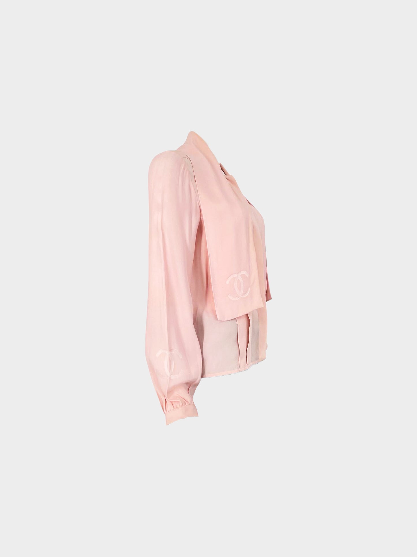 Chanel 1980s Pastel Pink CC Silk Blouse