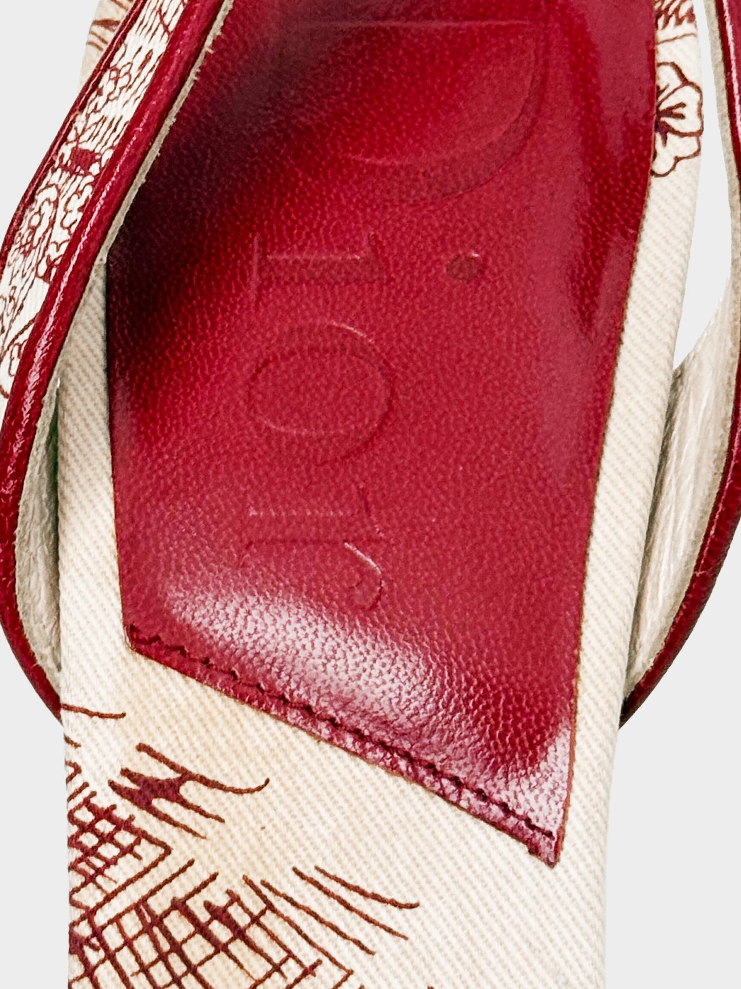 Christian Dior 2000s Beige and Red Canvas and Leather Peep-toe Heels