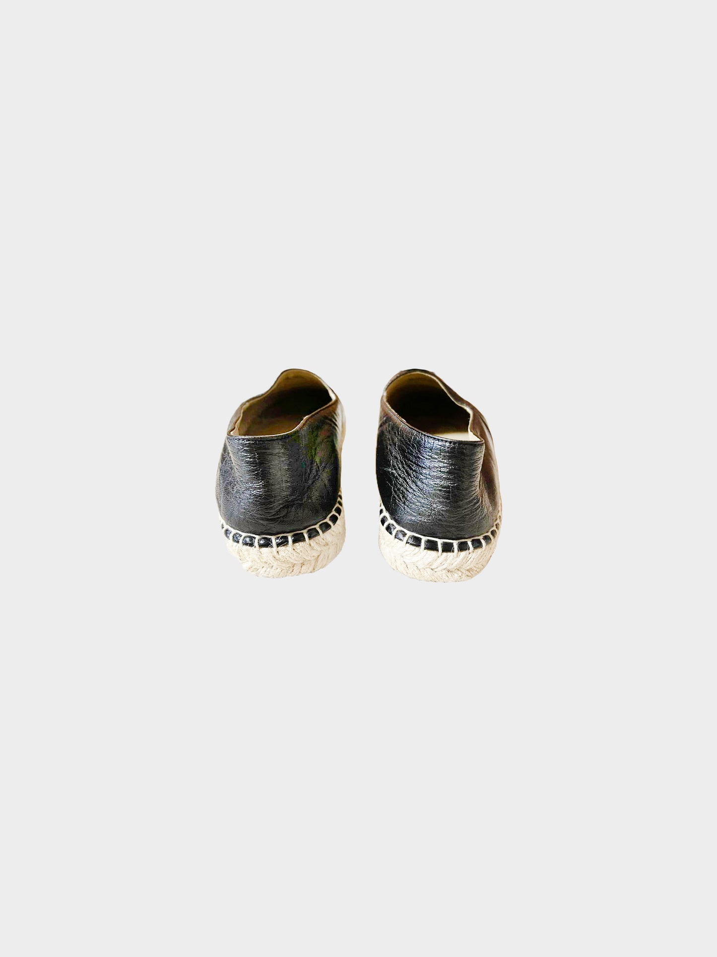 Chanel 2010s Black Leather and Raffia Espadrilles