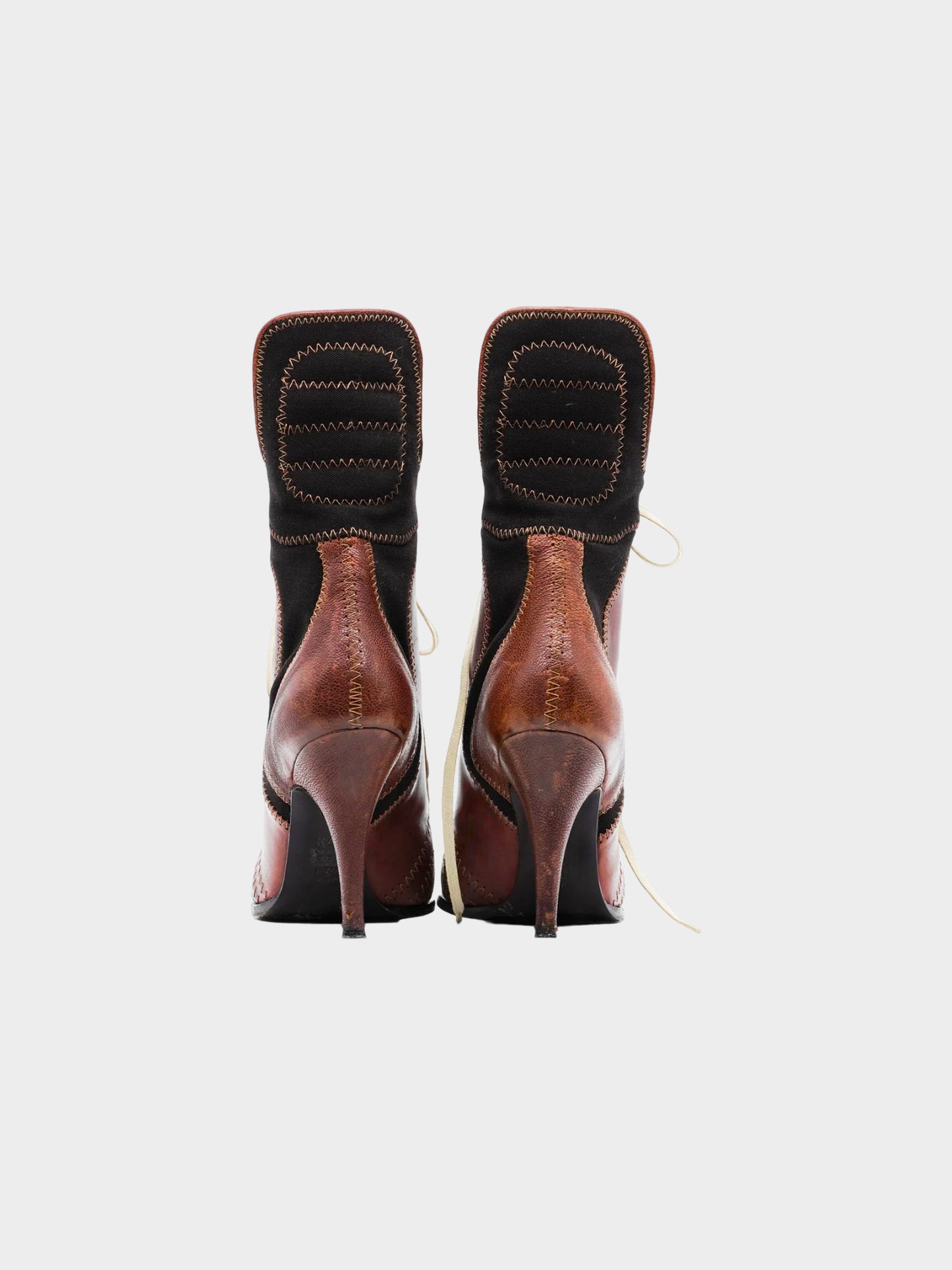 Jean Paul Gaultier FW 2008 Runway Brown and Black Lace-up Leather Boots