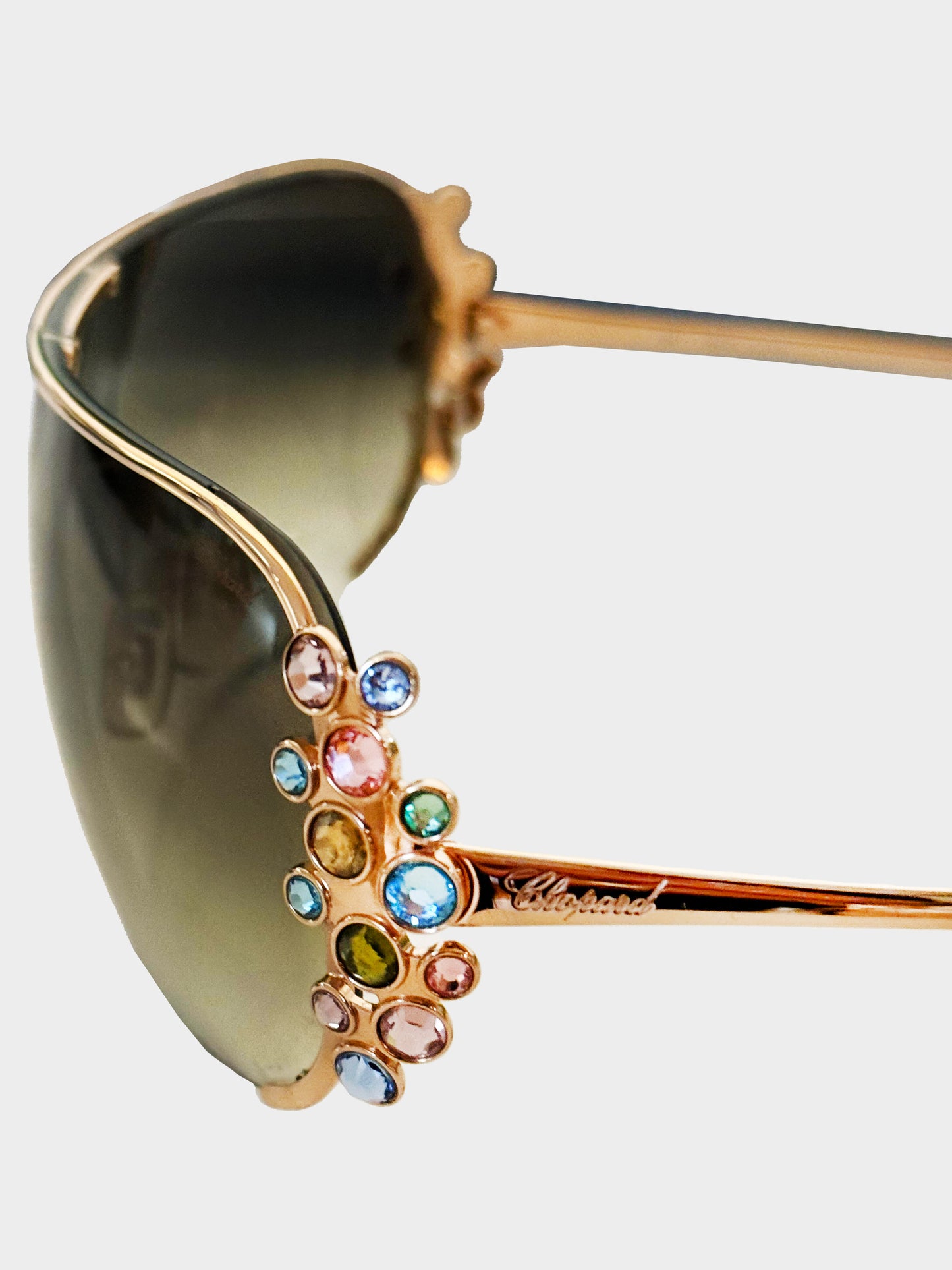 Chopard 2020s Gold Metal and Multicolored Rhinestones Shield Sunglasses