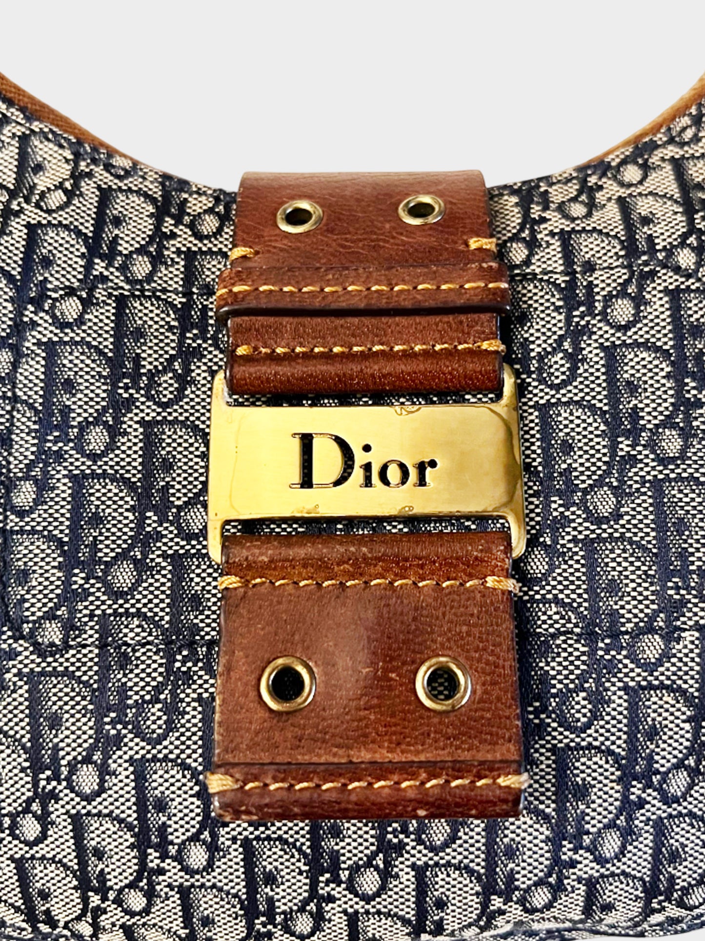 Christian Dior 2003 Navy Monogram Half Moon Baguette