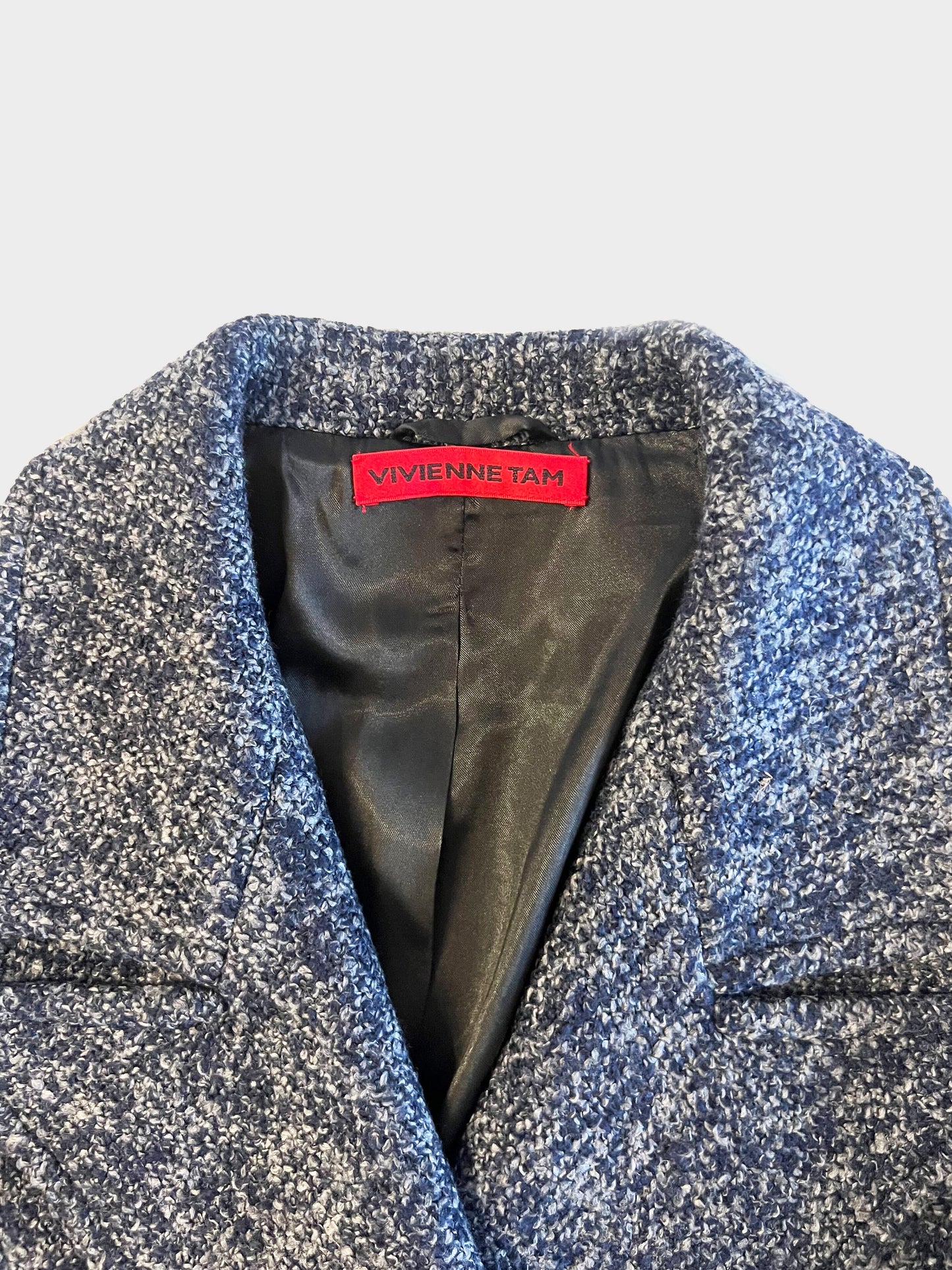 Vivienne Tam 2000s Grey and Blue Tweed Jacket and Skirt Set