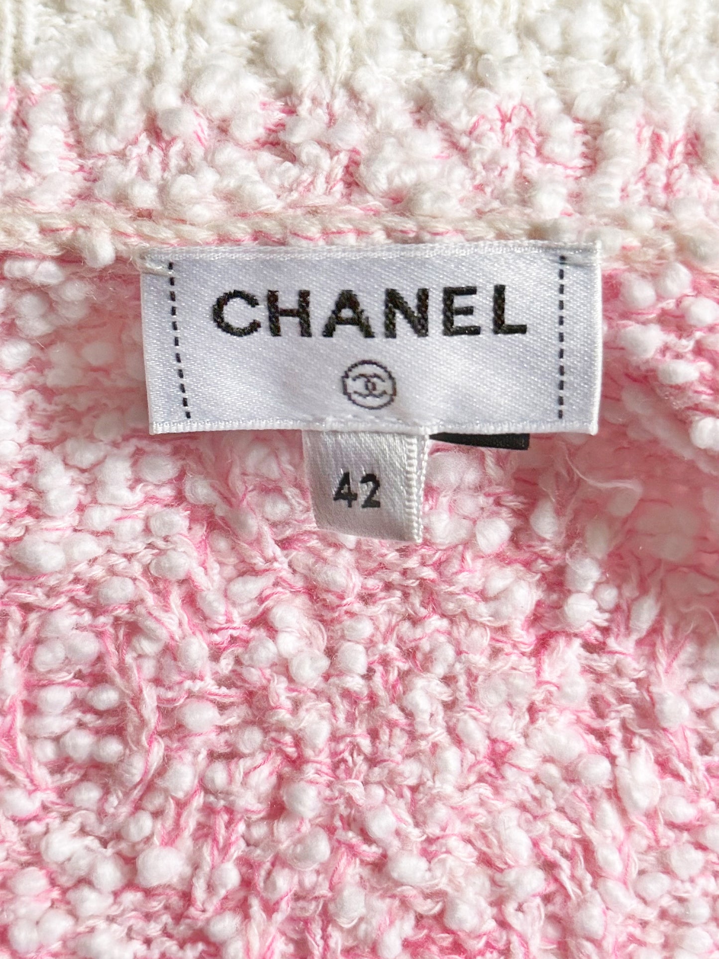 Chanel 2010s Pink and White Cotton Knitted Cardigan