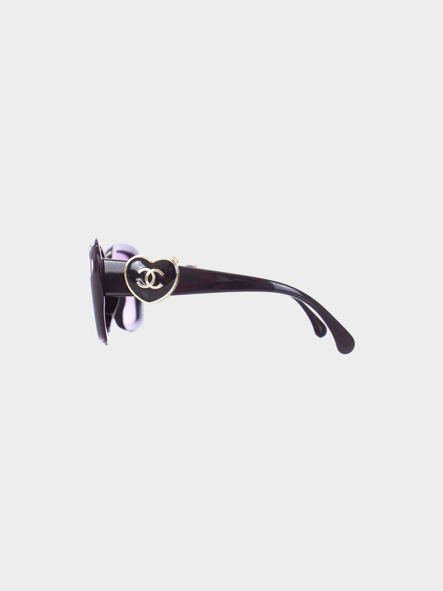 Chanel 2020s Burgundy CC Heart Locket Square Sunglasses