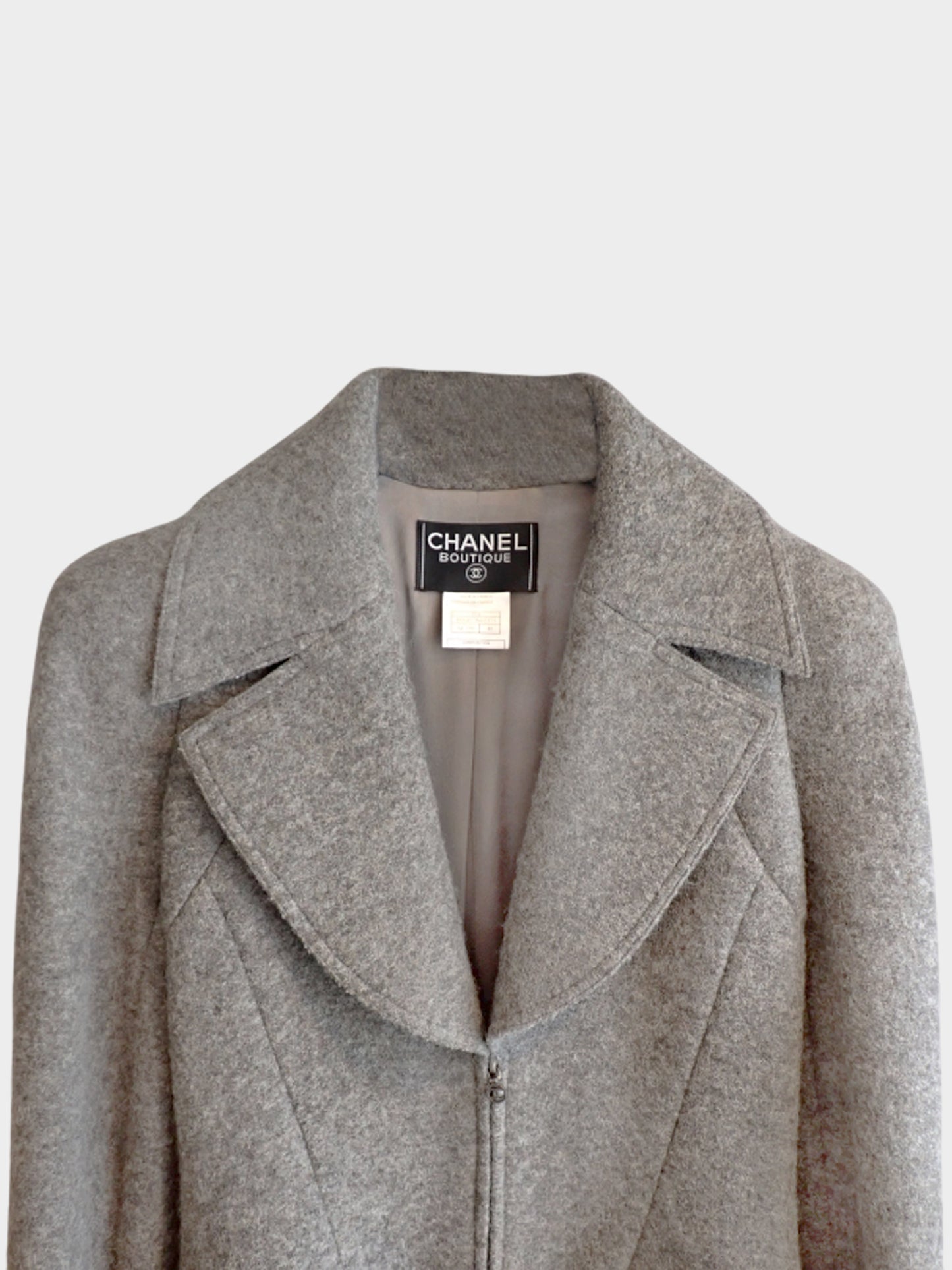 Chanel FW 1997 Grey Wool Coat with Brown Fur Trim