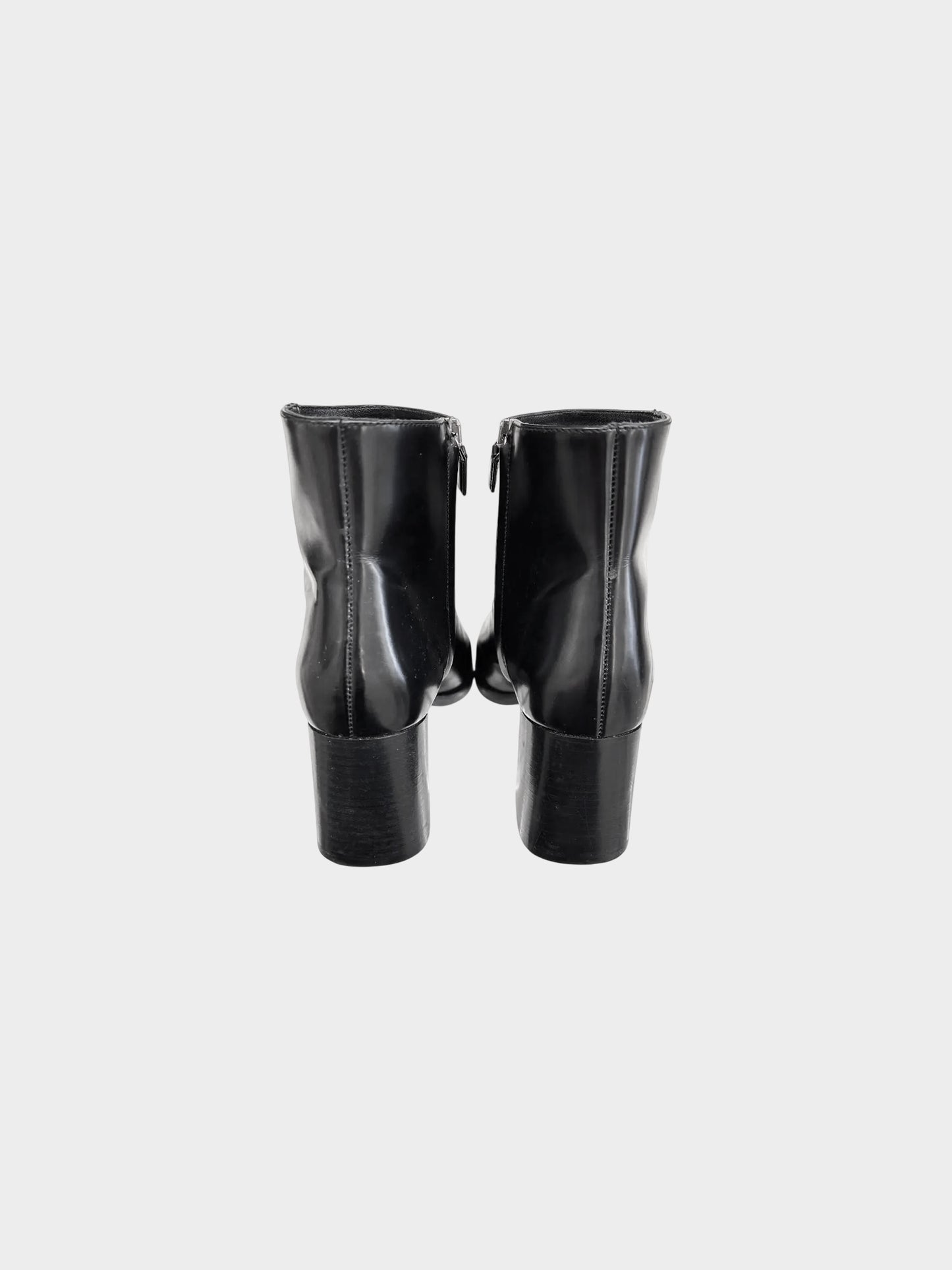 Prada Late 2010s Black Leather Square Toe Ankle Boots