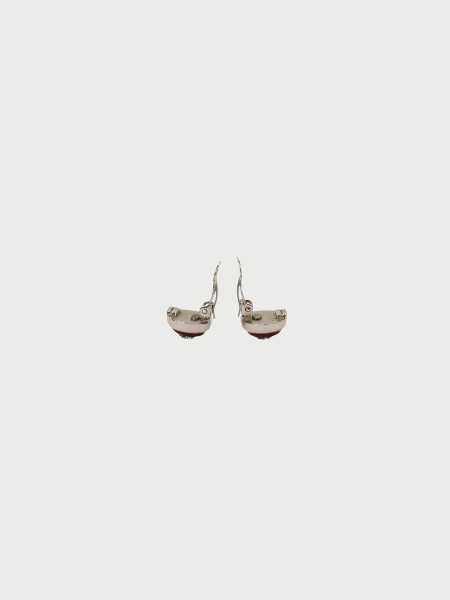 Chanel 2000s Silver Red COCO Logo Round Earrings