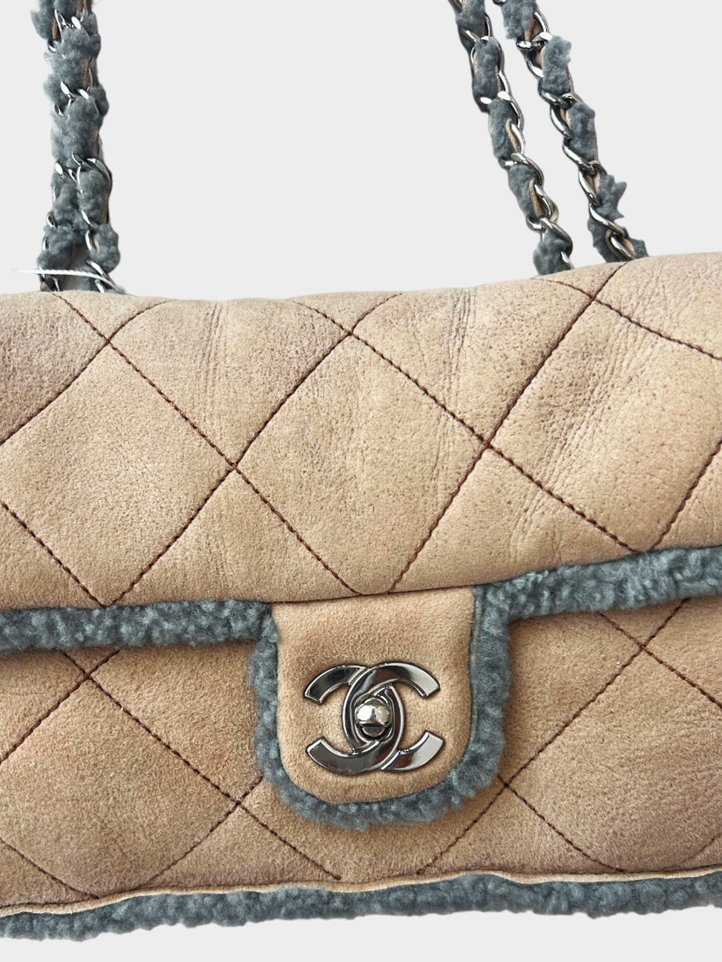 Chanel Brown and Grey 2000s Shearling Flap Bag