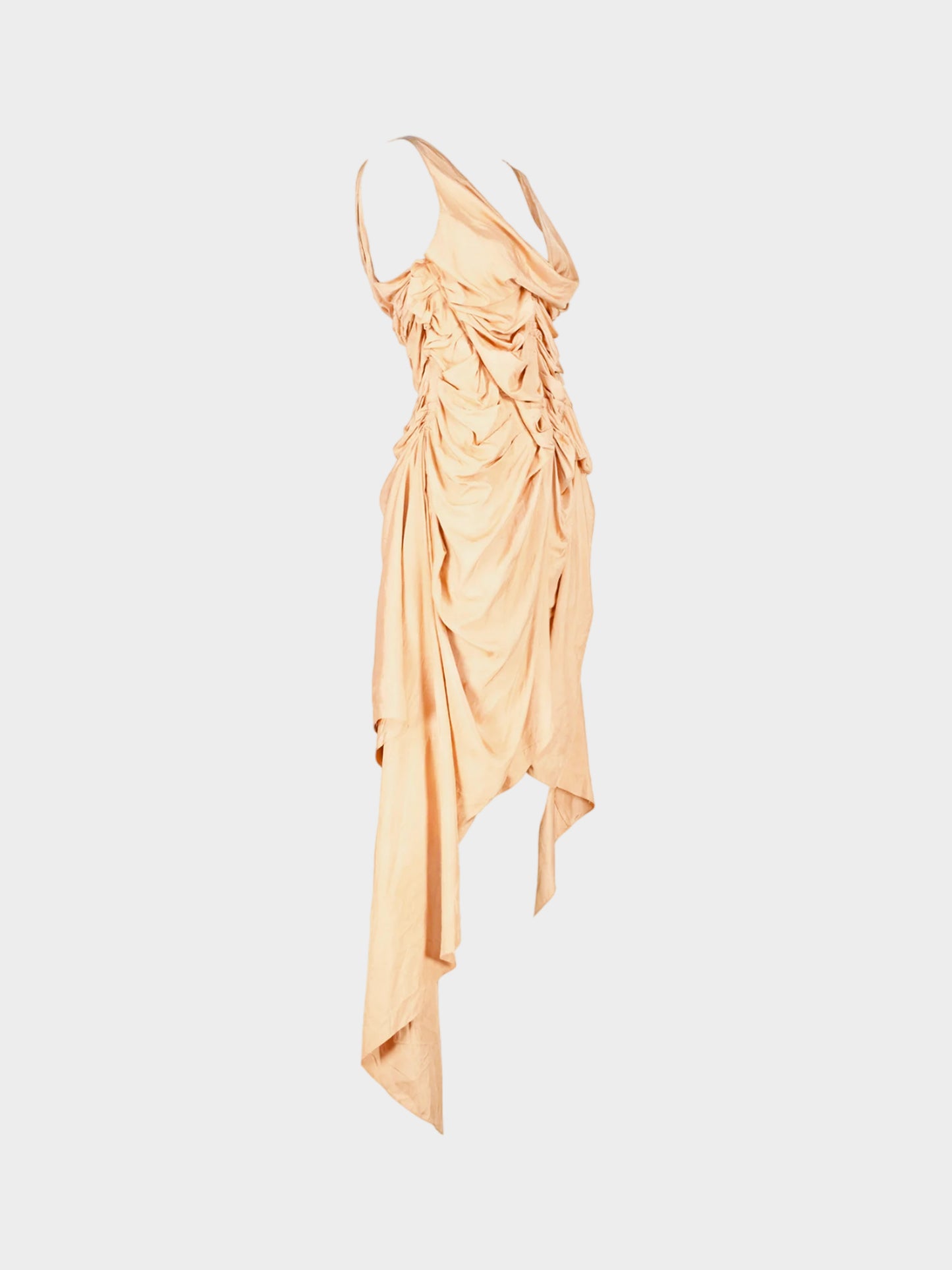 Jean Paul Gaultier SS 2004 Runway Beige Pink Corseted Asymmetrical Dress