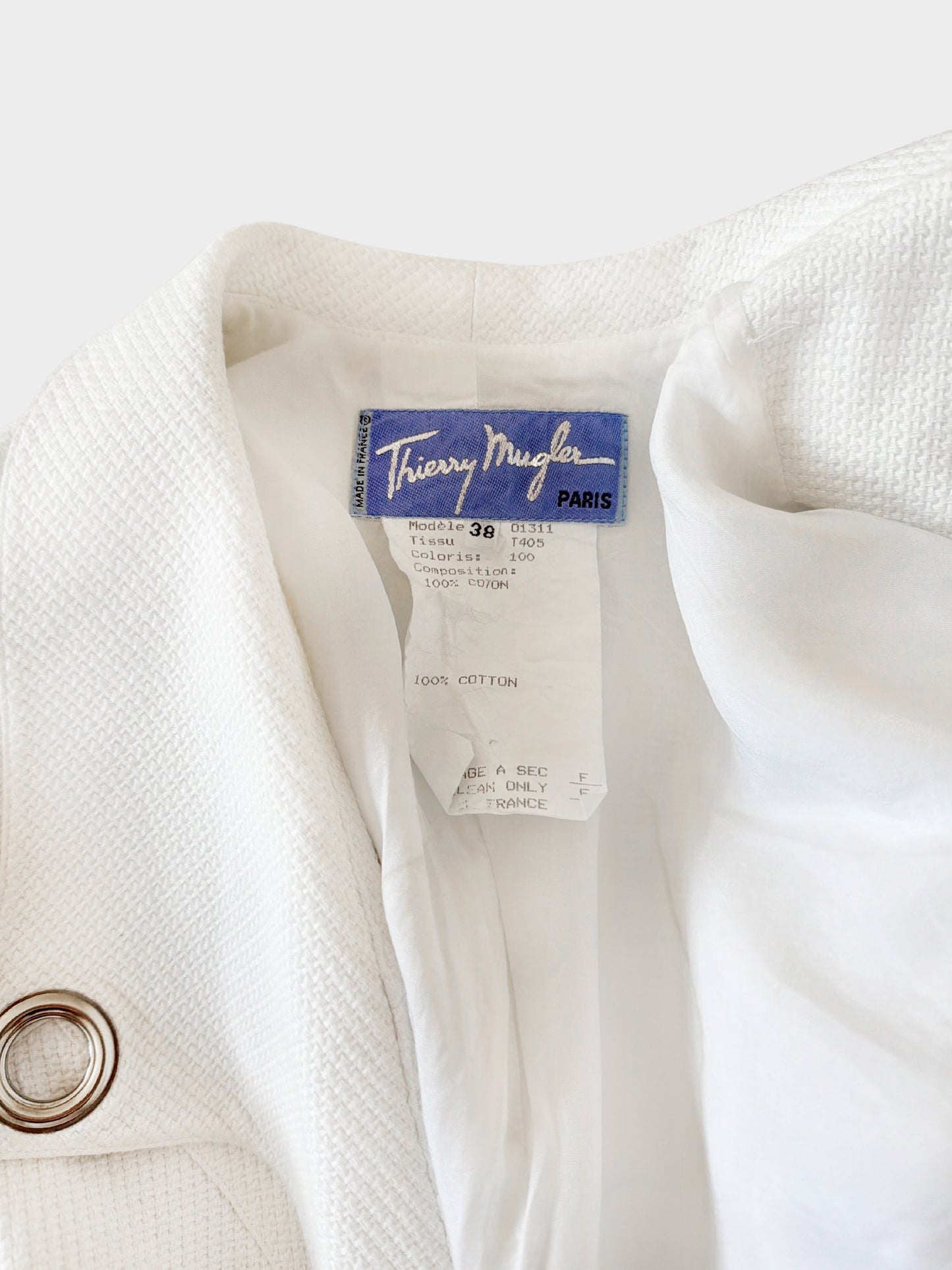 Thierry Mugler 2000s White Cotton Short Jacket and Skirt Set